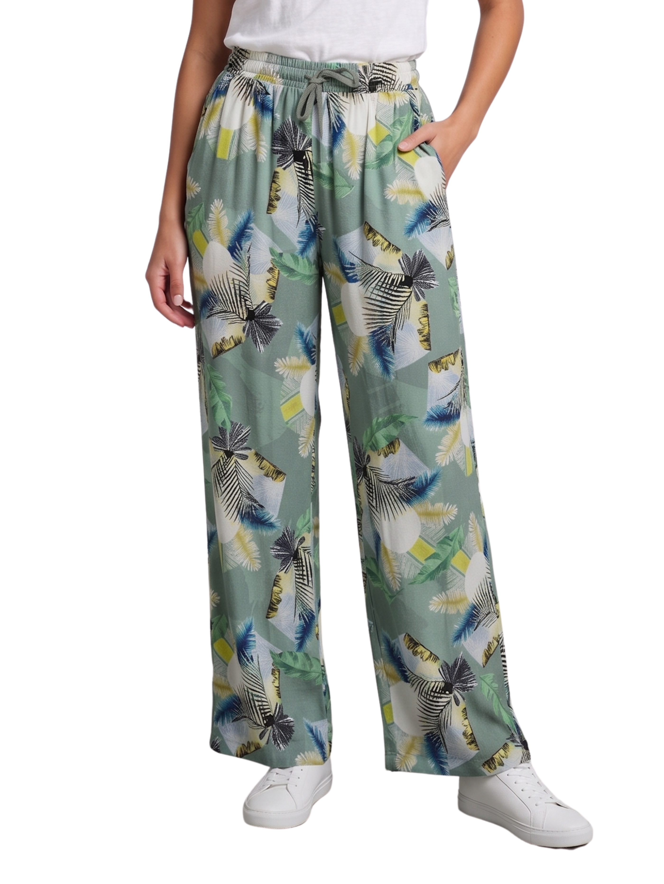 Mint Printed Palm Wide Leg Pants