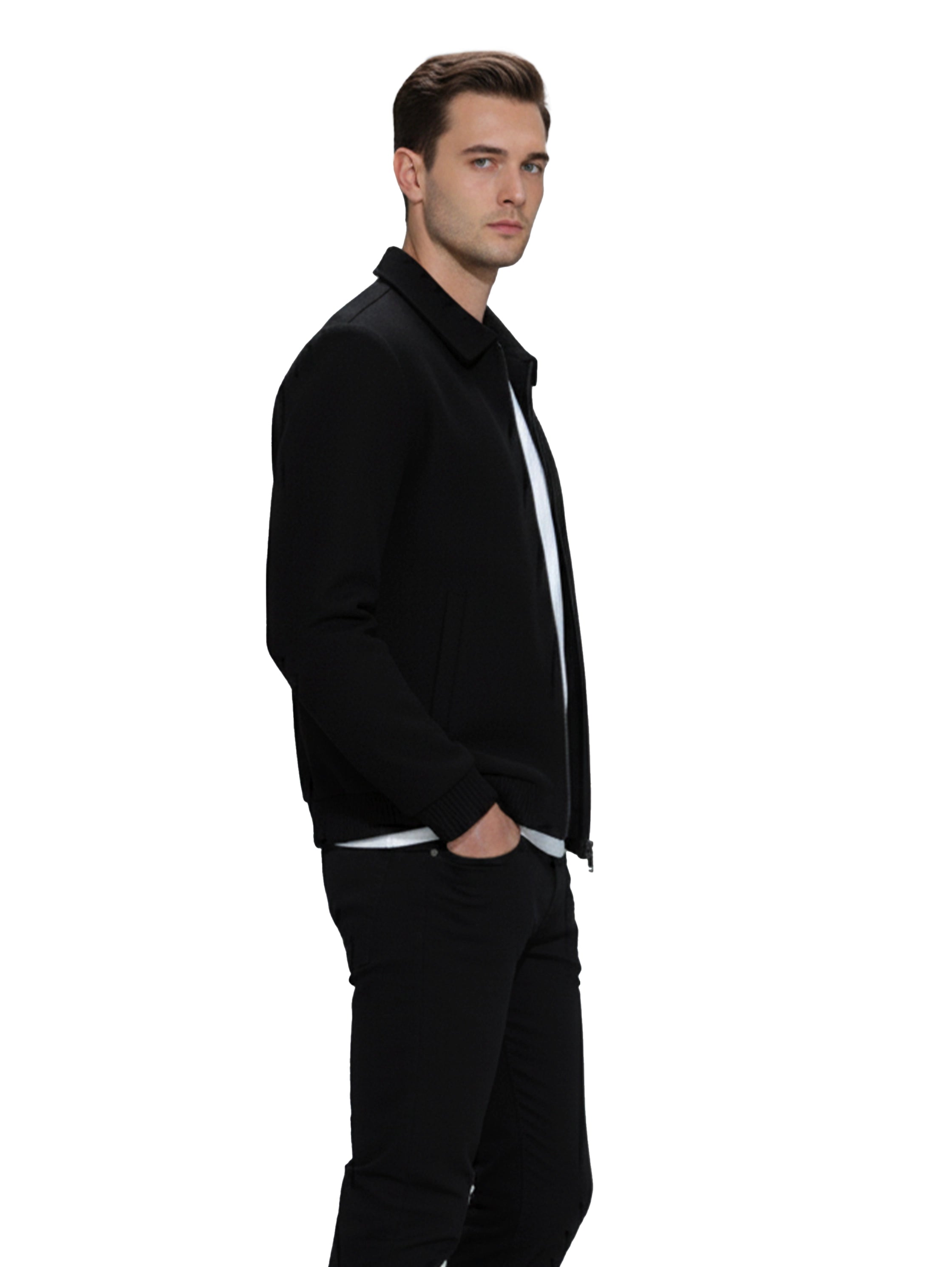 Black Zippered Jacket With Collar