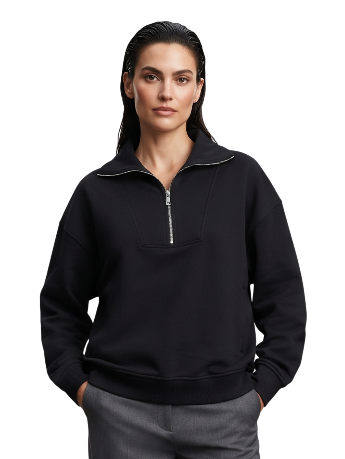 Black Pullover With Half-Zipper
