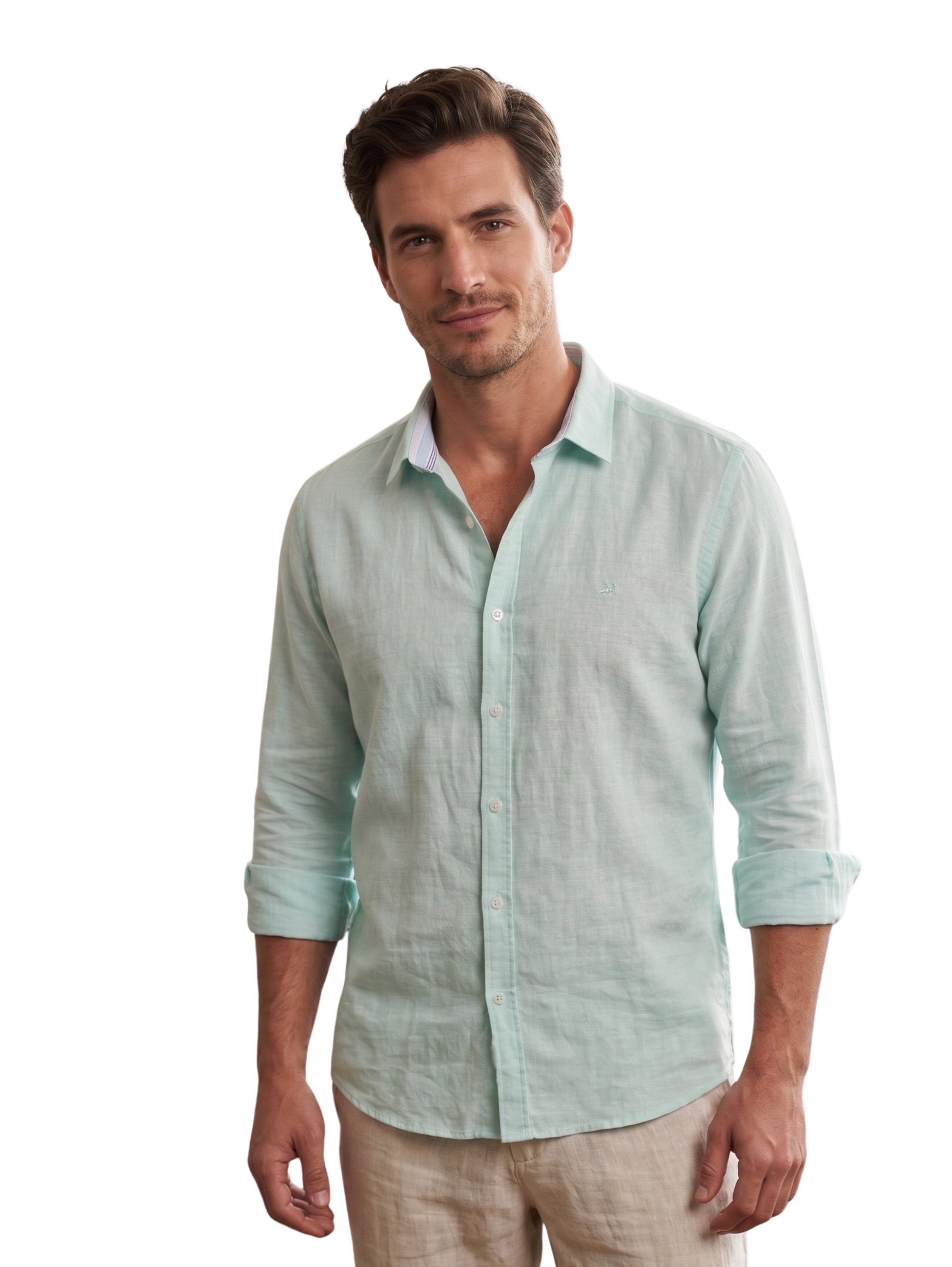 Sea Green Long Sleeved Linen Shirt