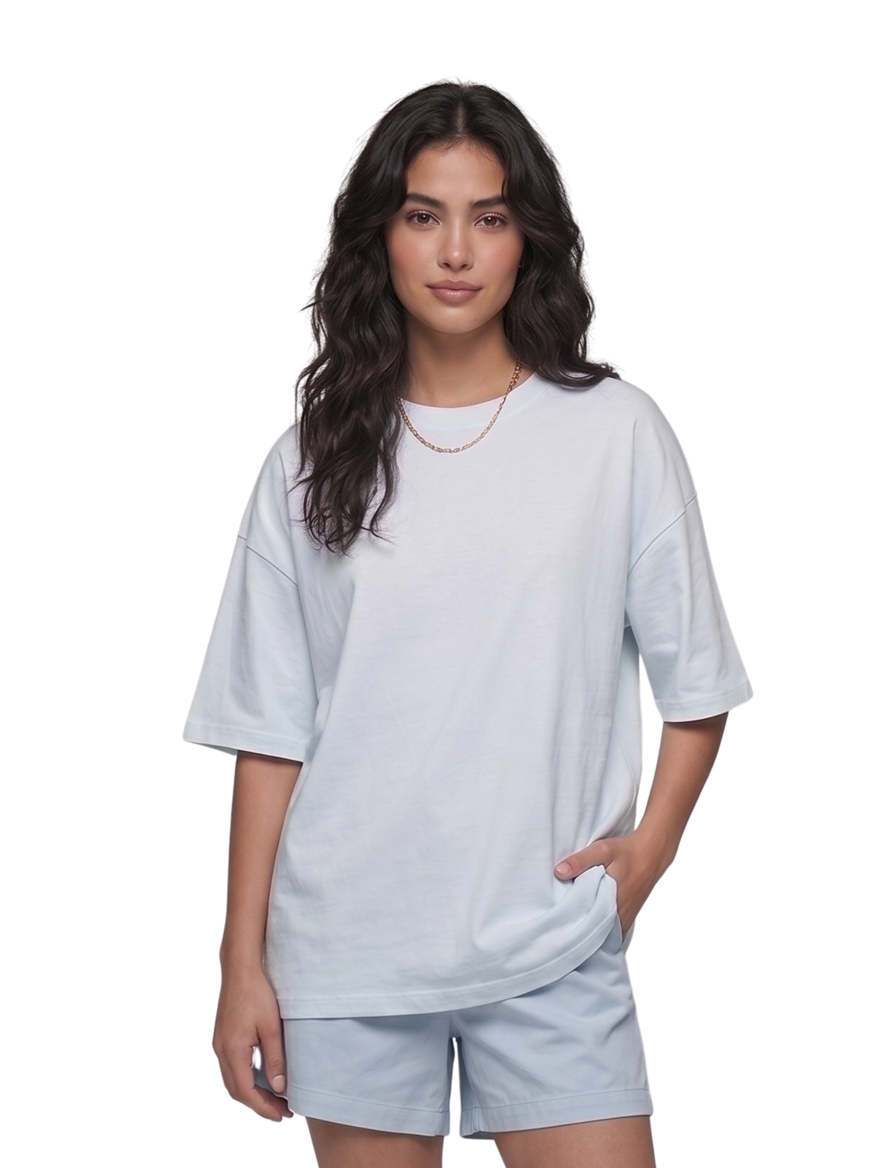 Baby Blue Over-Sized Short Sleeved Plain T-Shirt