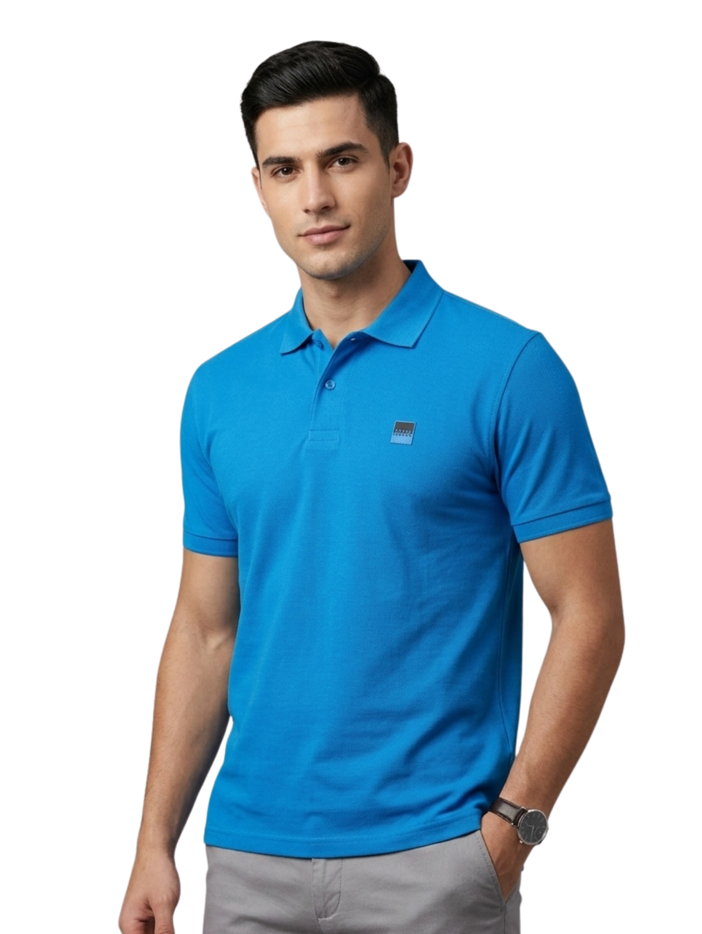 Blue Slim Fit Polo With Two Snap Button