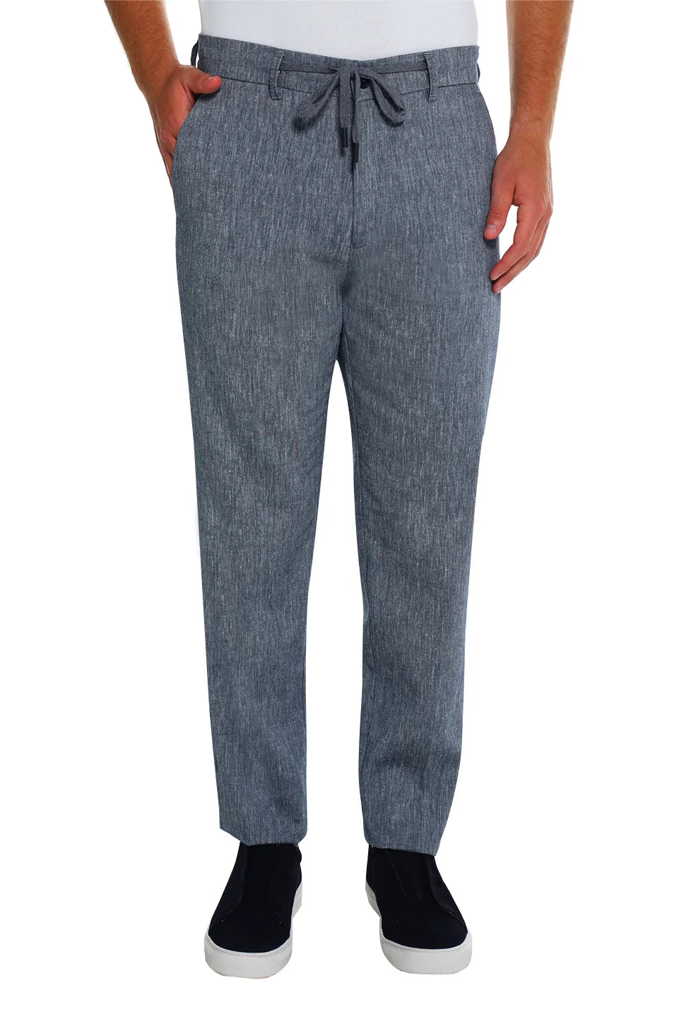 Casual Dark Grey Linen Pant With Slanted Side Pockets
