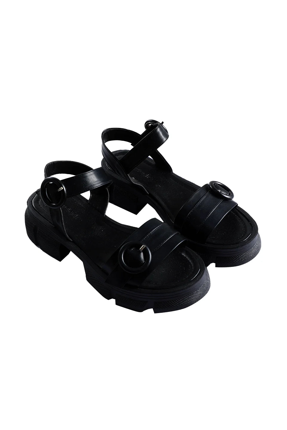 Black Strapped Block Heel Sandal