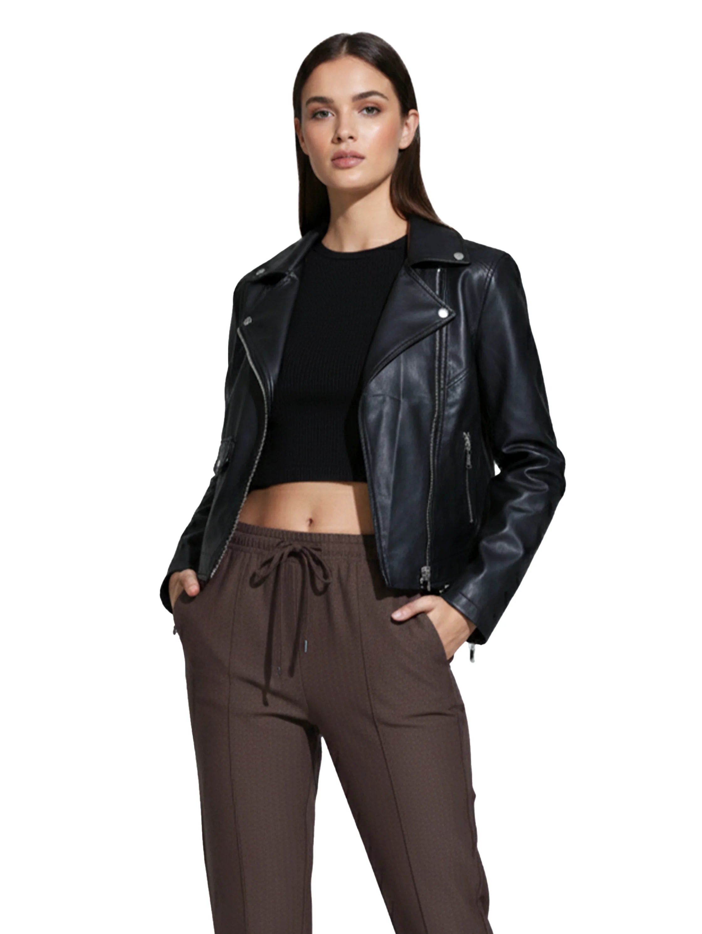 Black Leather Jacket With Zipper To Close