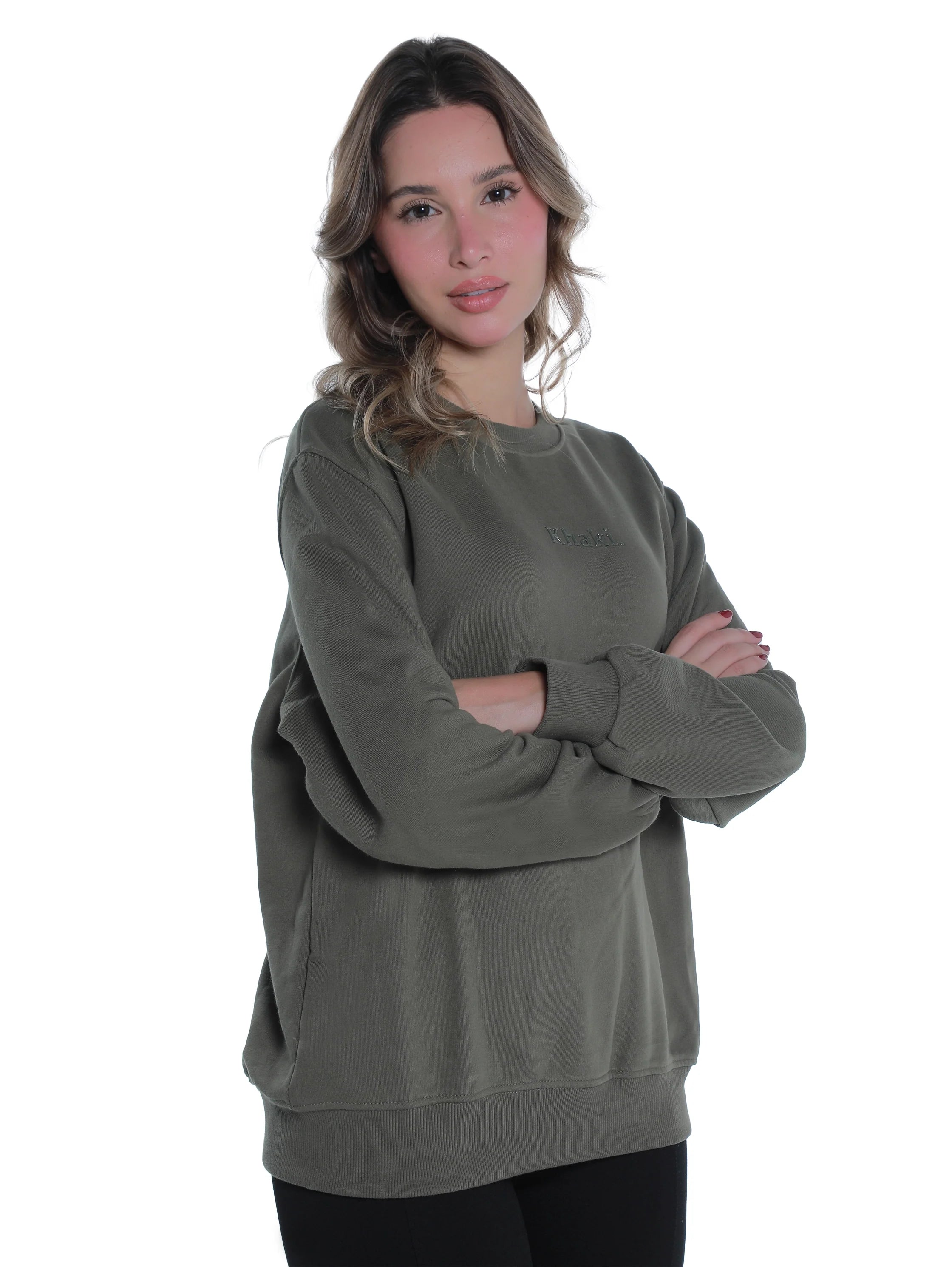 Olive Cotton Sweater With " Olive" Front Design