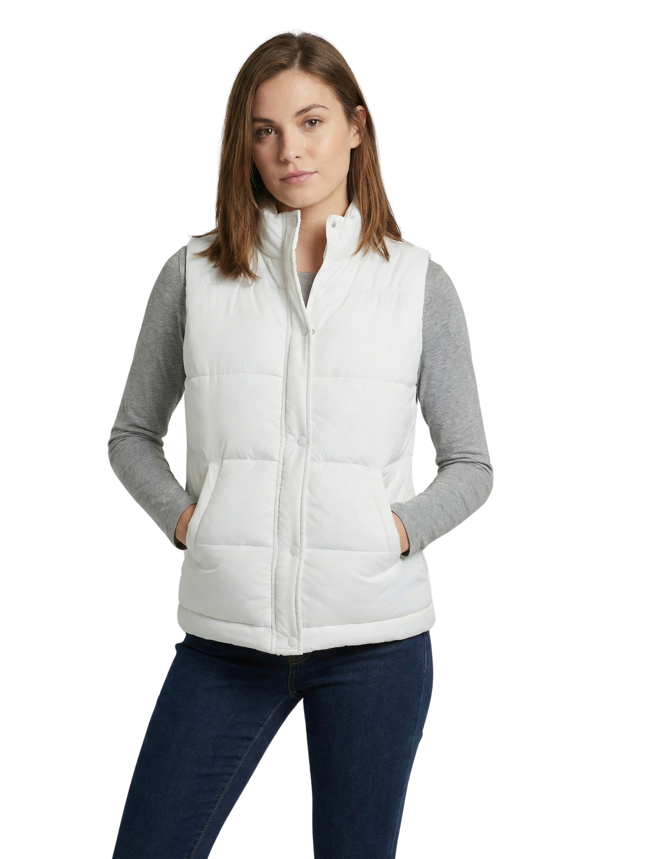 White Puffer Zippered Vest