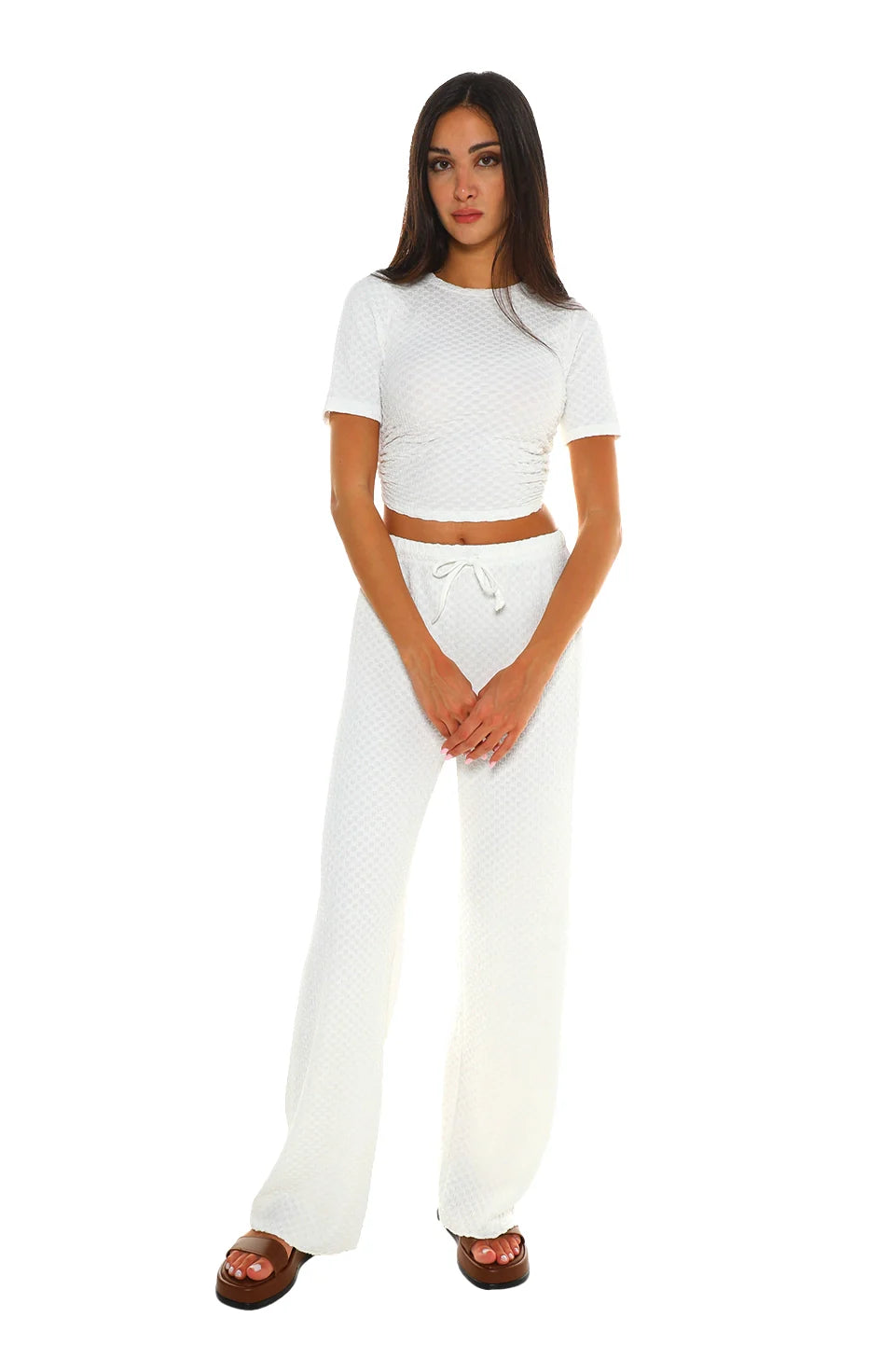 White Pant & Crop Embroidery Set