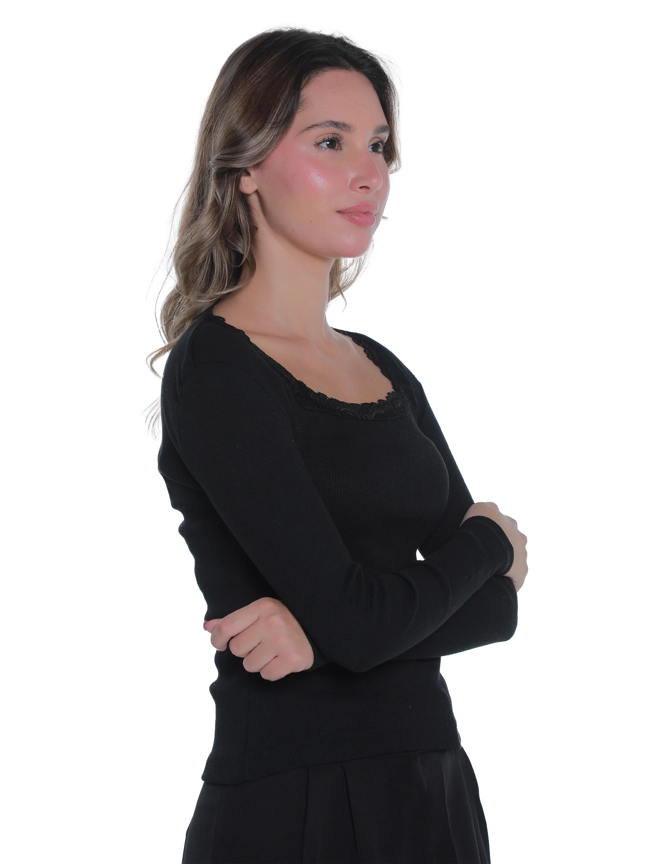 Sqaure Neck Black Ribbed Top