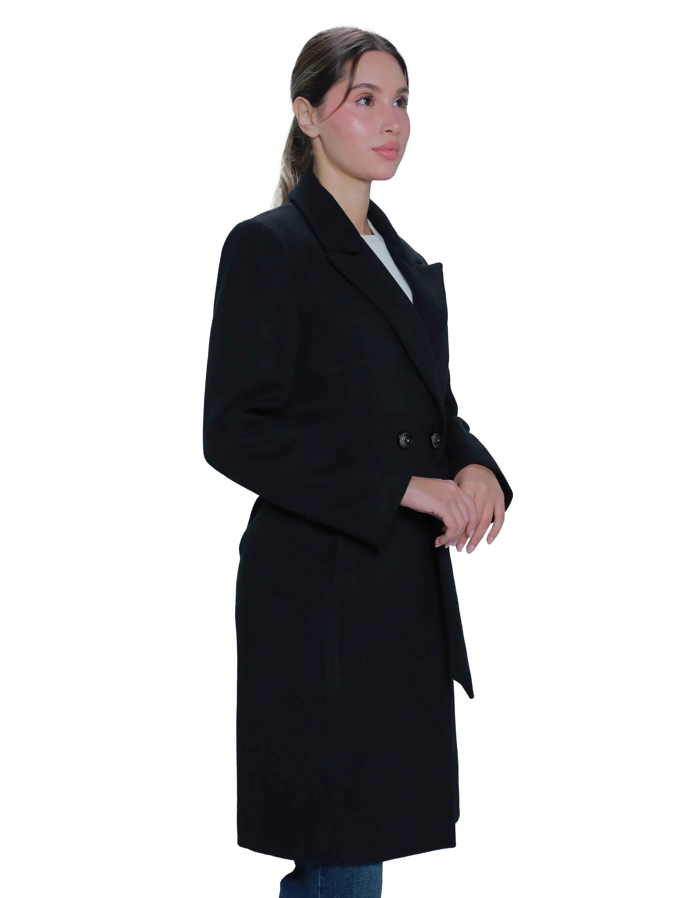 Black Belted Coat With Slanted Side Pocket
