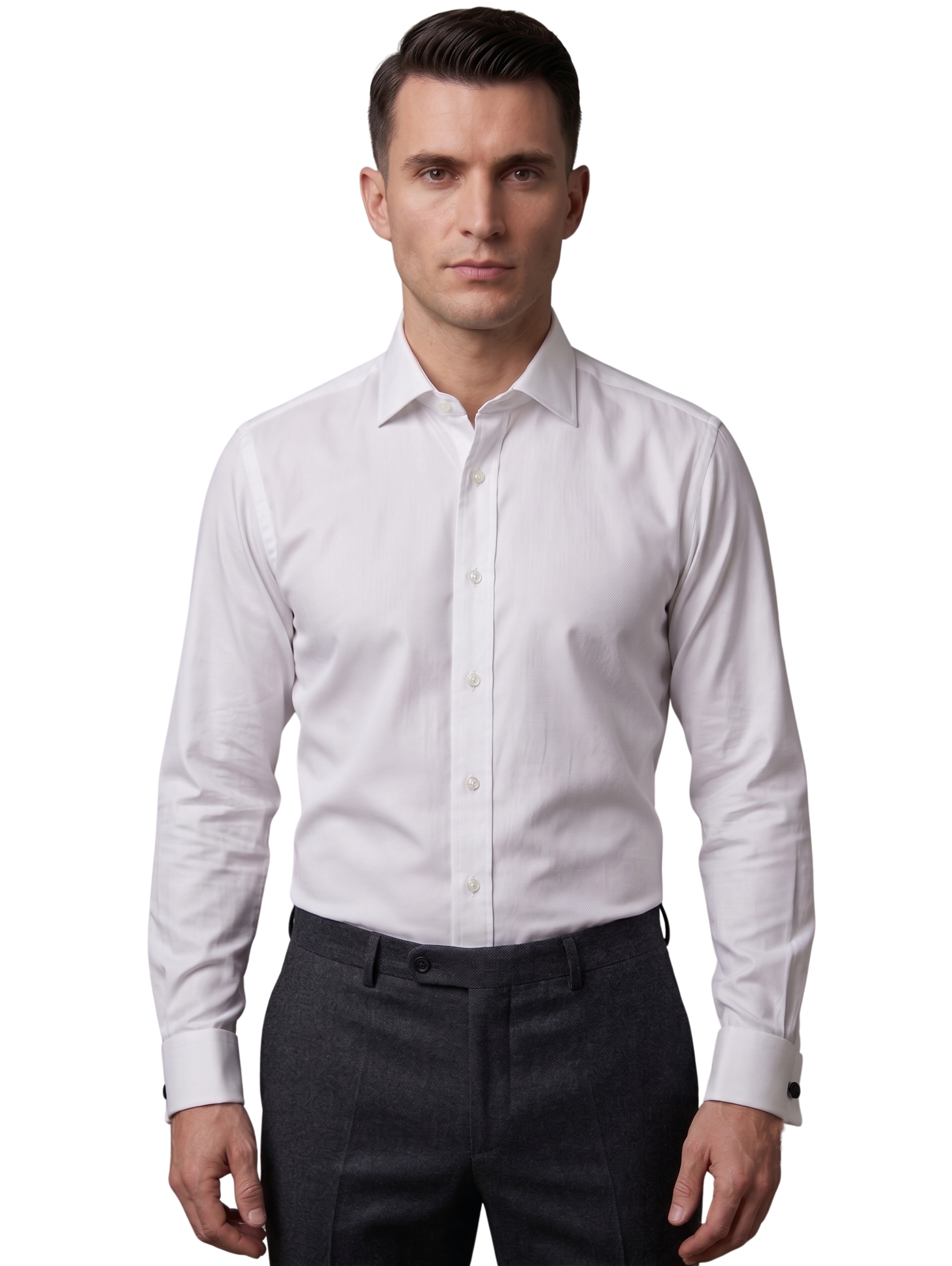 White Long Sleeved Non-Iron Classic Shirt With Cufflinks