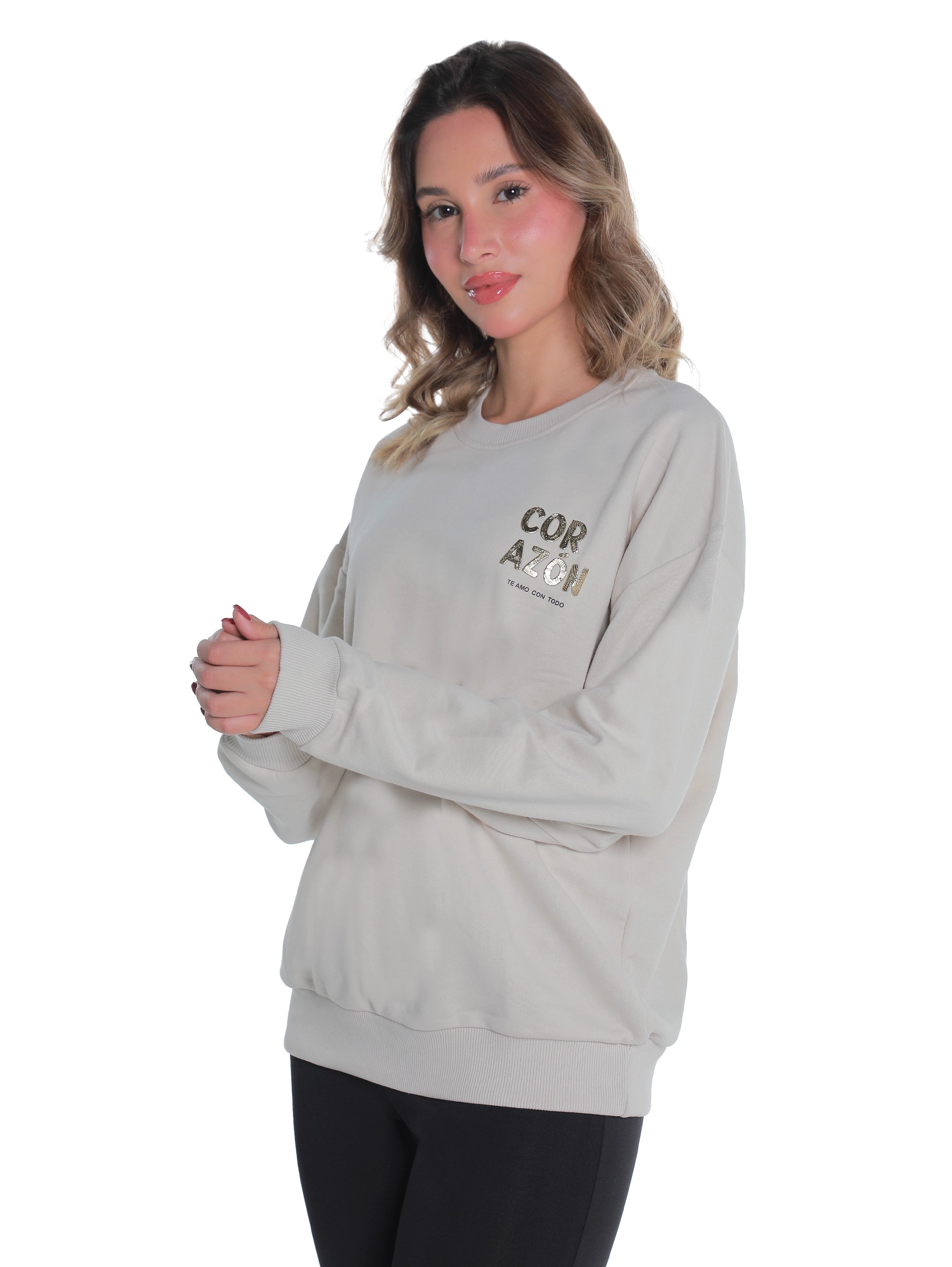 Beige Long Sleeved Sweater With Cozy Front Design