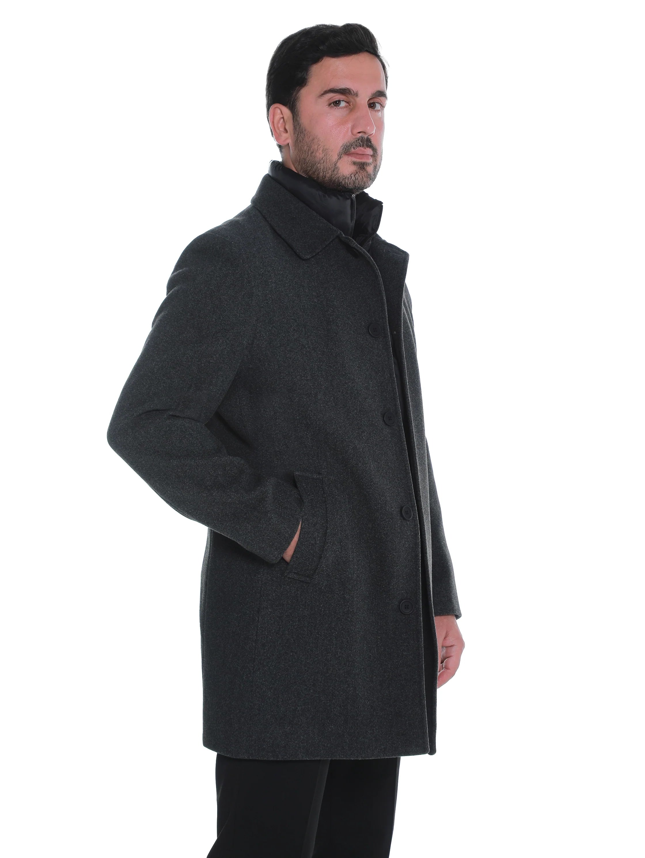 Dark Grey Casual Coat with Double Layer