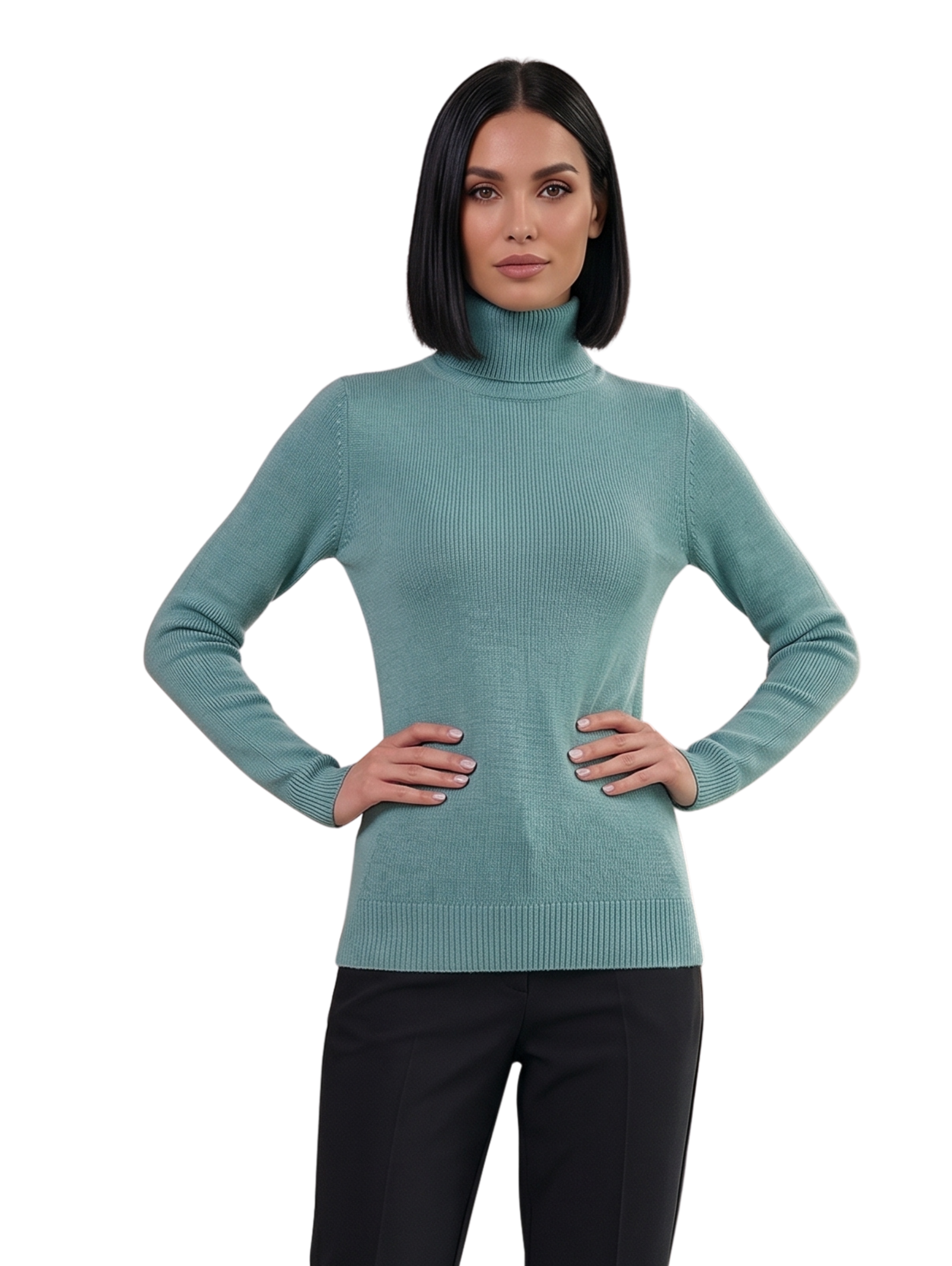 Mint Basic Turtleneck Ribbed Knit Pullover