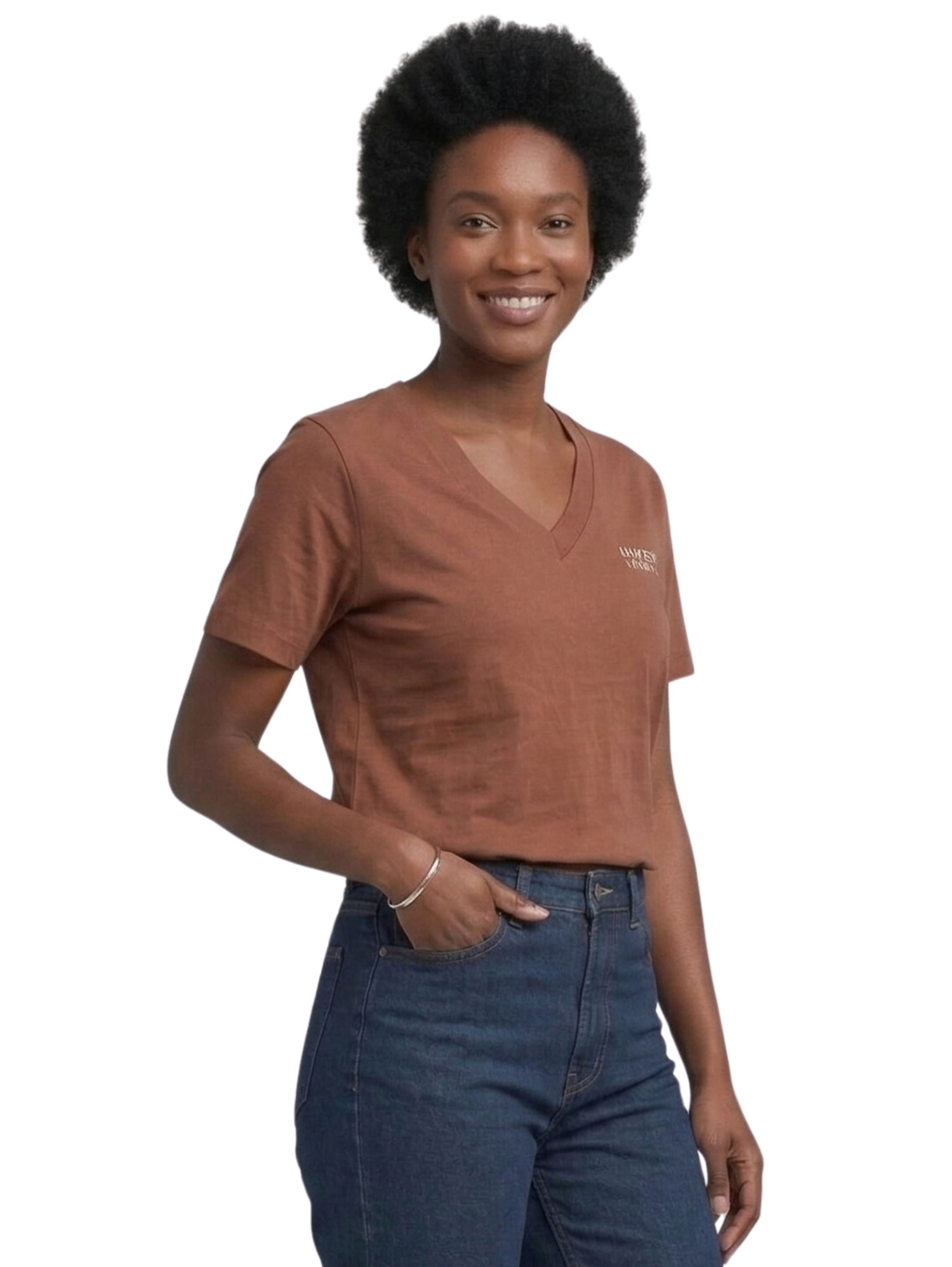 Brown V-neck T-Shirt With Small Front Design