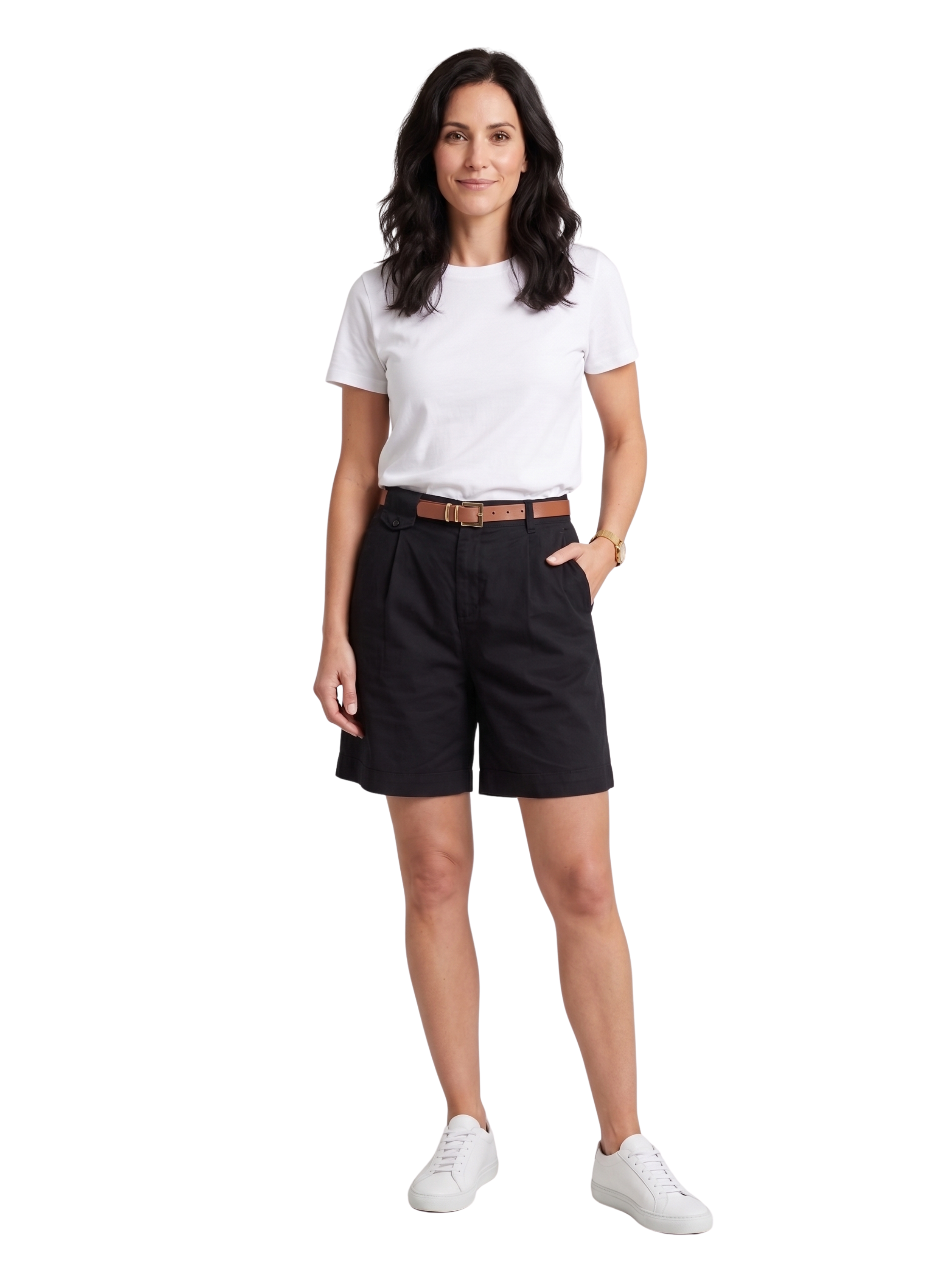 Black High Waist Chino Shorts With Side Pockets & Belt