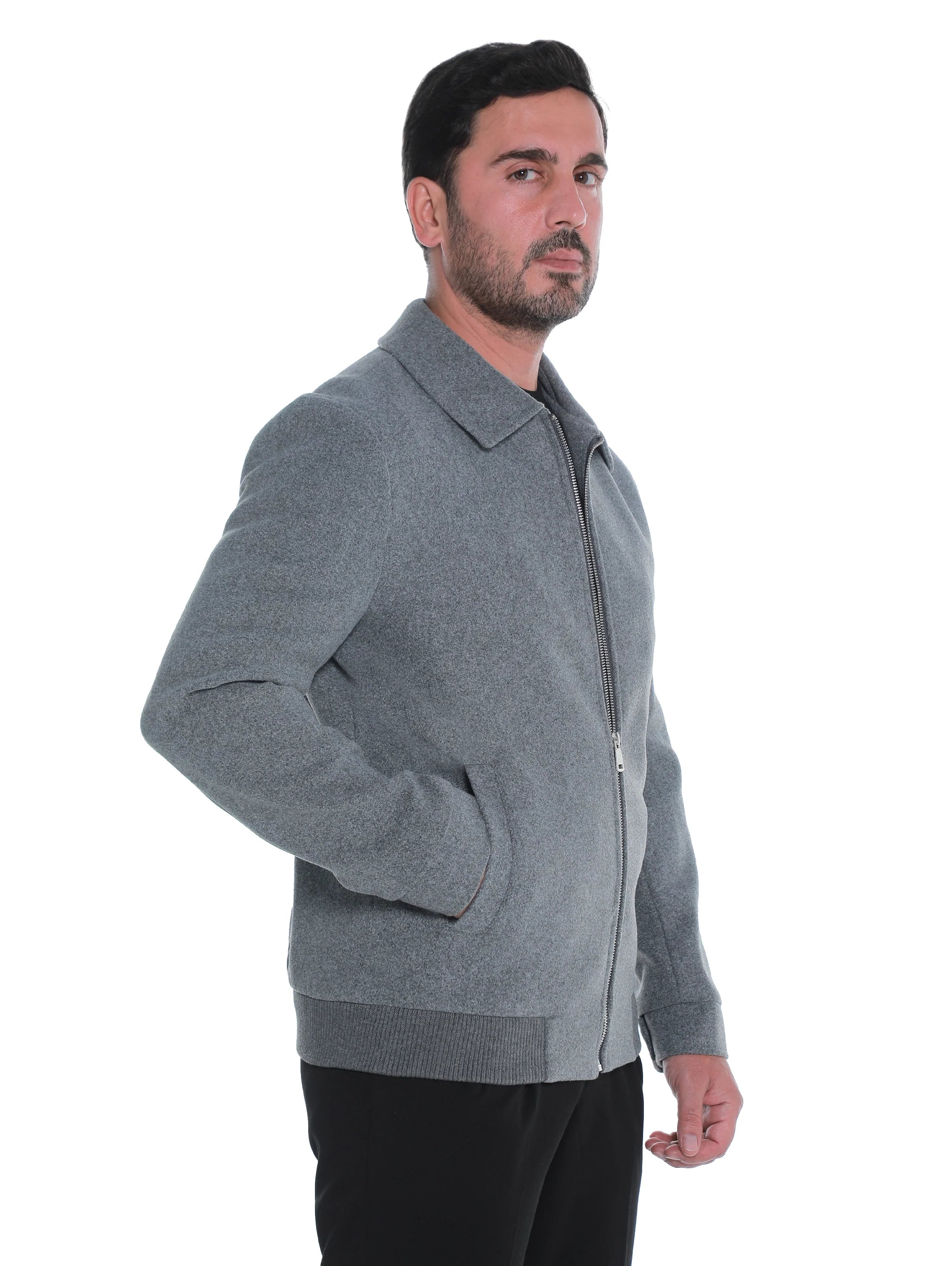 Dark Grey Zippered Jacket With Collar