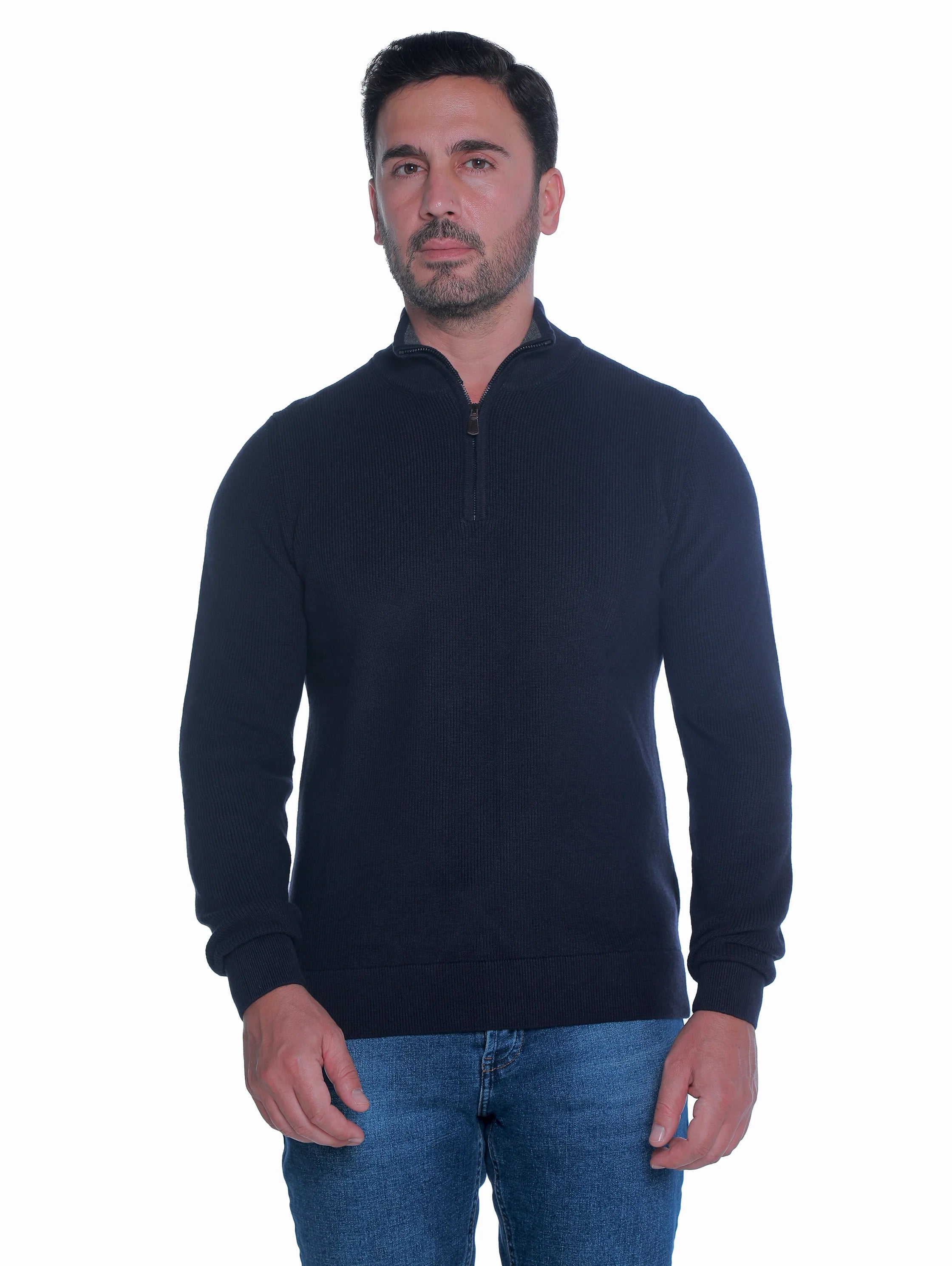 Long Sleeved Navy Pullover With Thin Ribbed Design