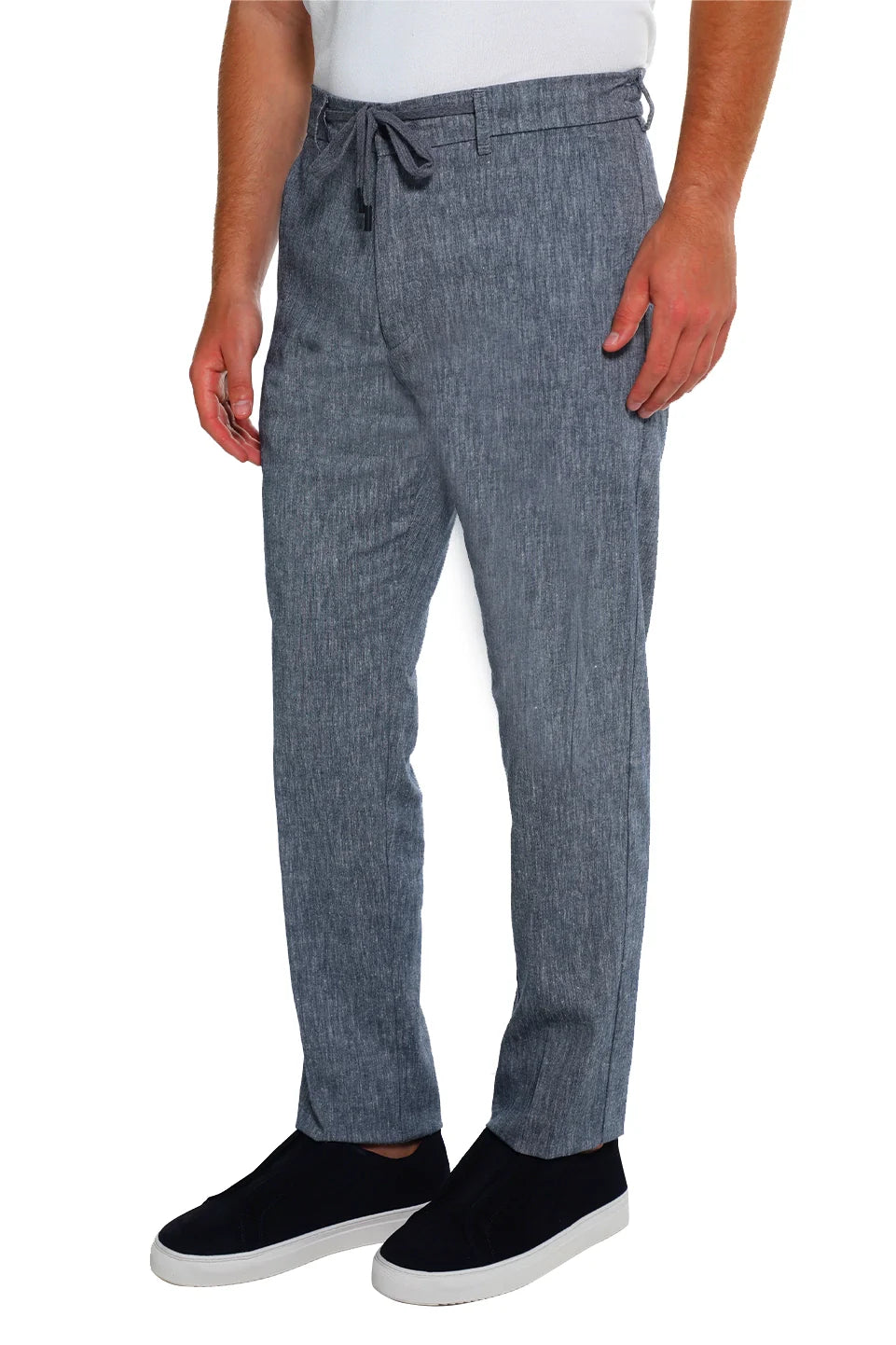 Casual Dark Grey Linen Pant With Slanted Side Pockets