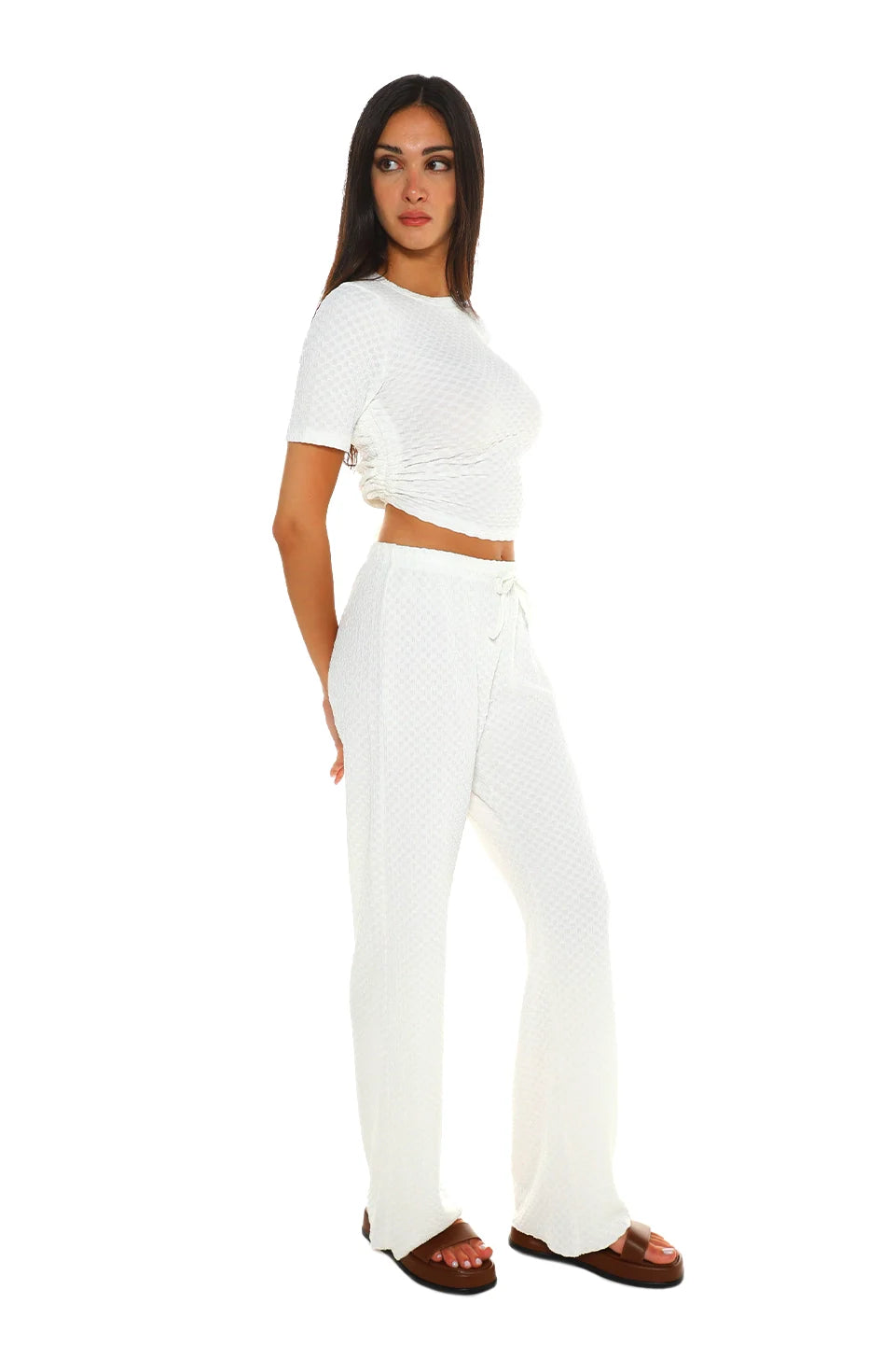 White Pant & Crop Embroidery Set