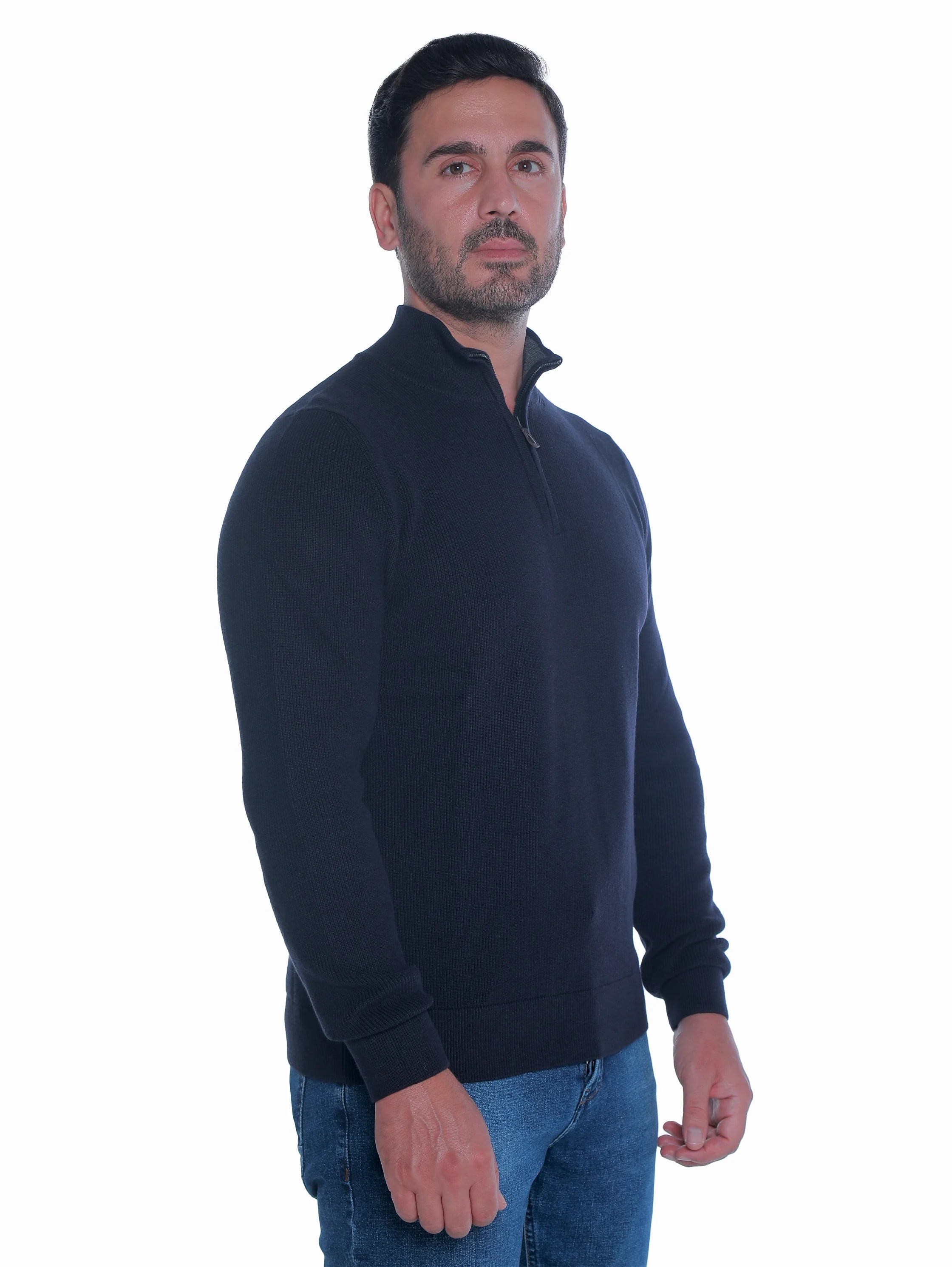 Long Sleeved Navy Pullover With Thin Ribbed Design