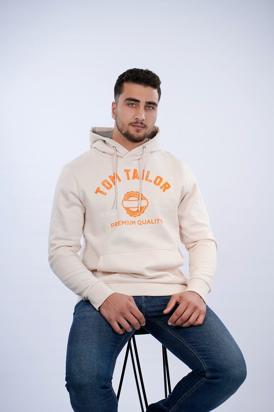 Tom Tailor Light Sand Hoodie With Front Logo