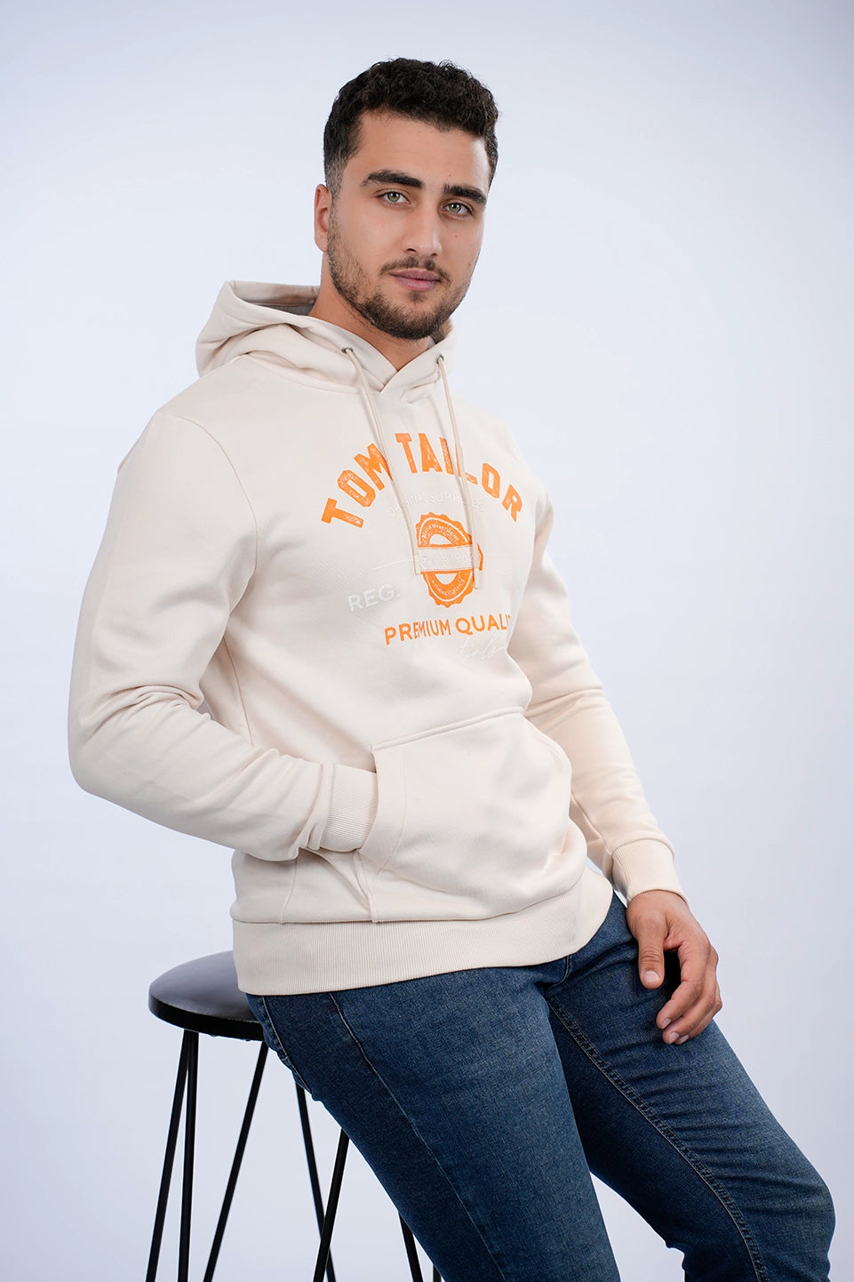 Tom Tailor Light Sand Hoodie With Front Logo