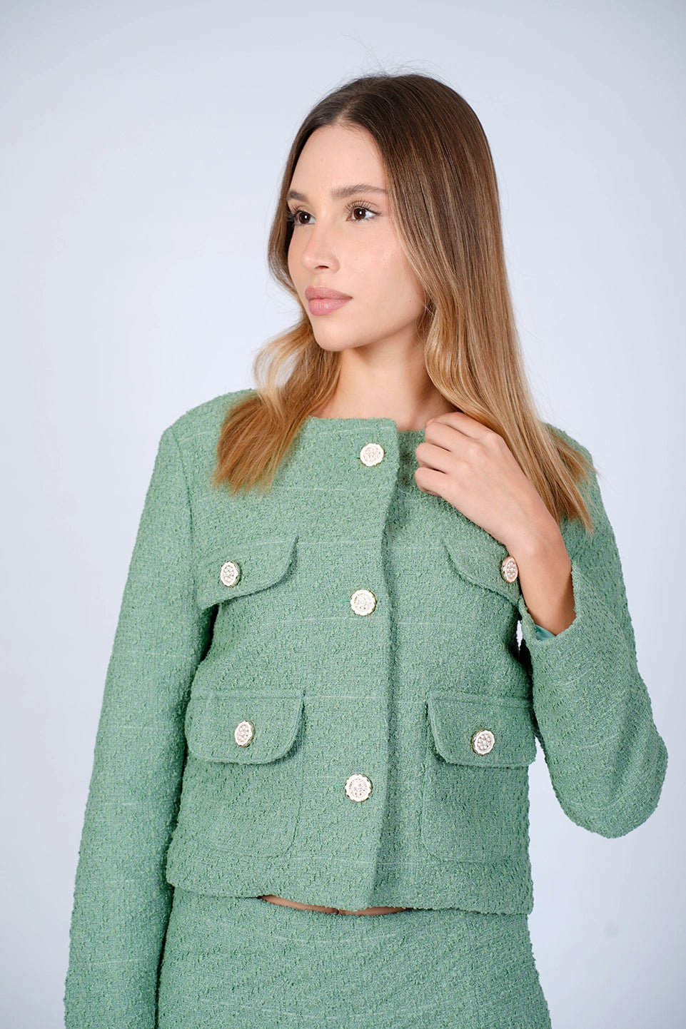 Green Blazer With Chest Pockets Design