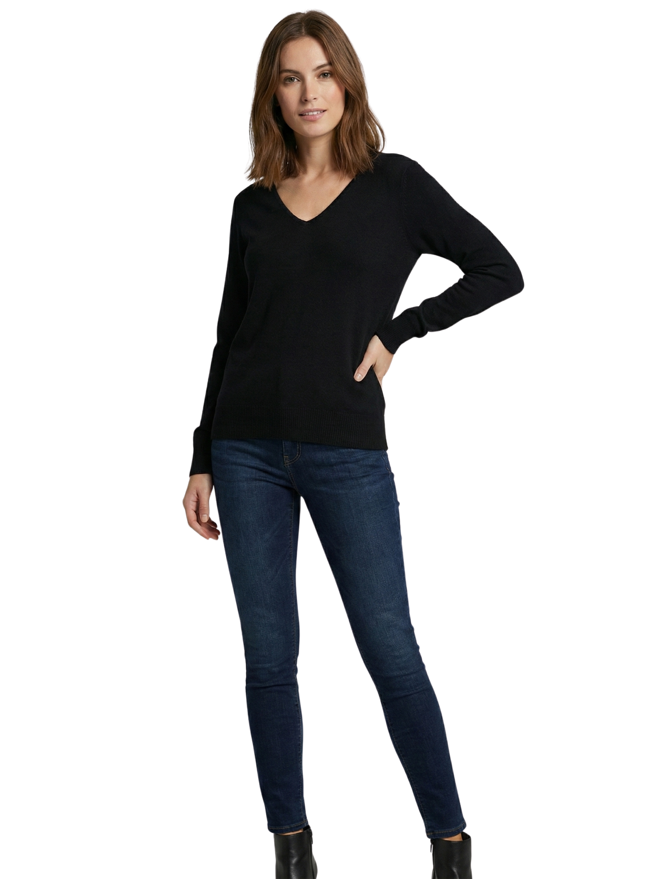 Black Long Sleeve V-Neck Sweater
