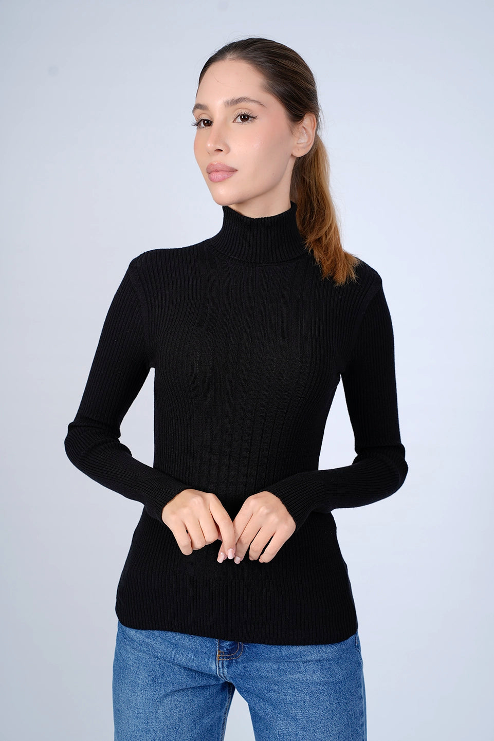 High Neck Ripped Black Sweater