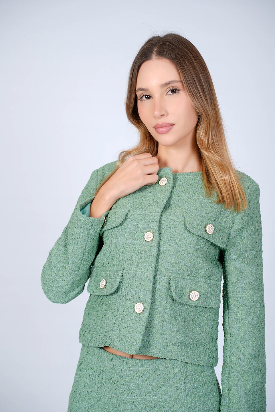 Green Blazer With Chest Pockets Design