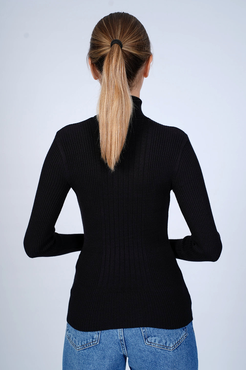 High Neck Ripped Black Sweater