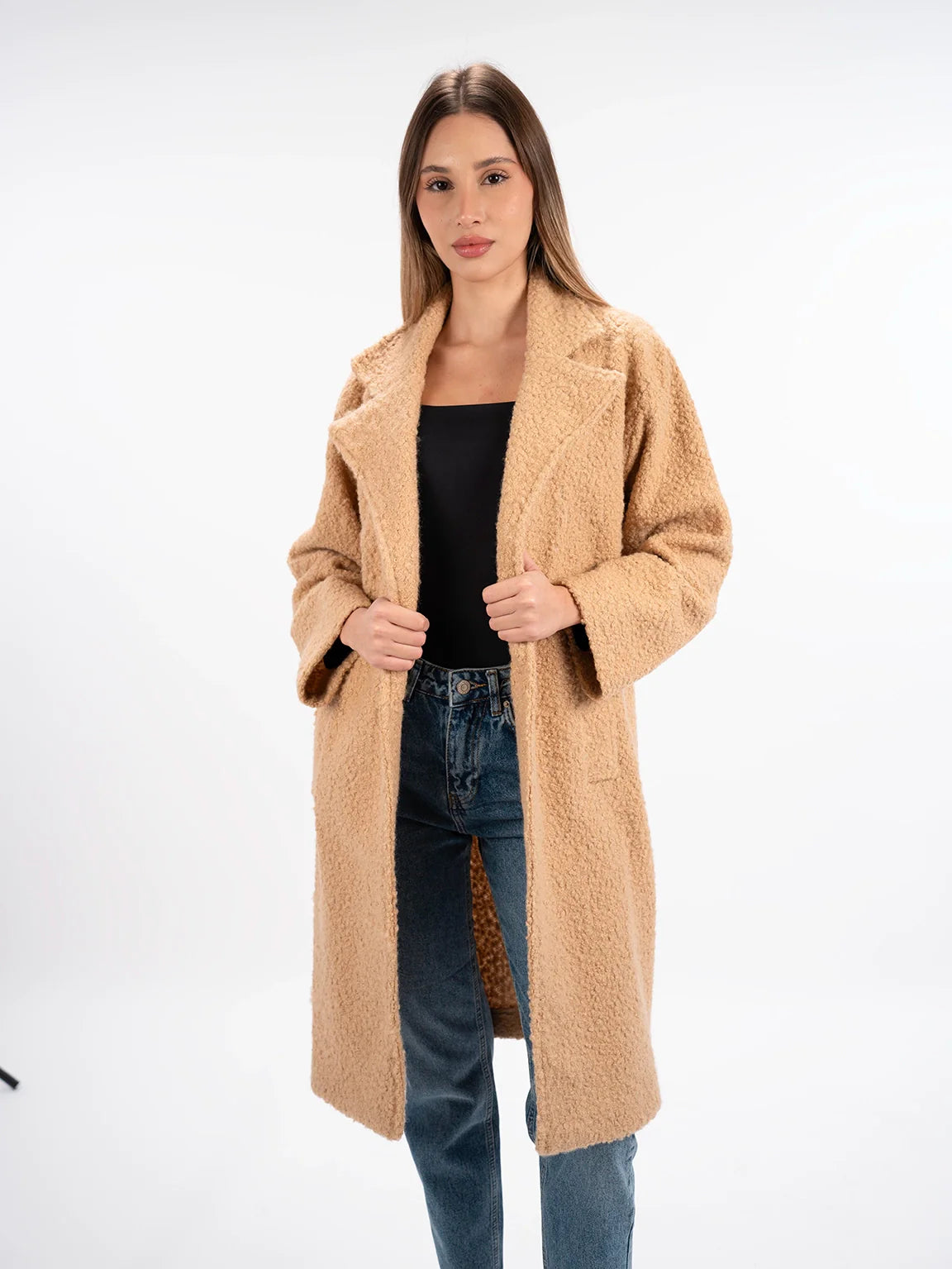 Fluffy Warm Long Beige Coat