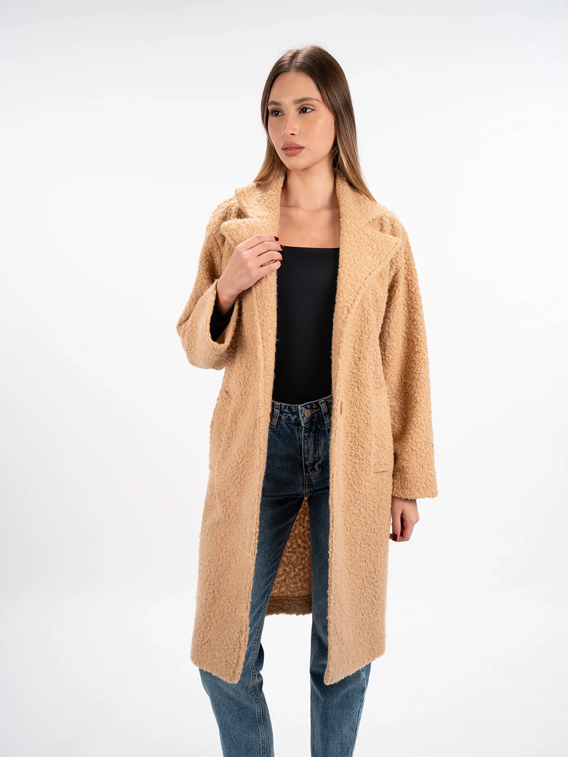 Fluffy Warm Long Beige Coat