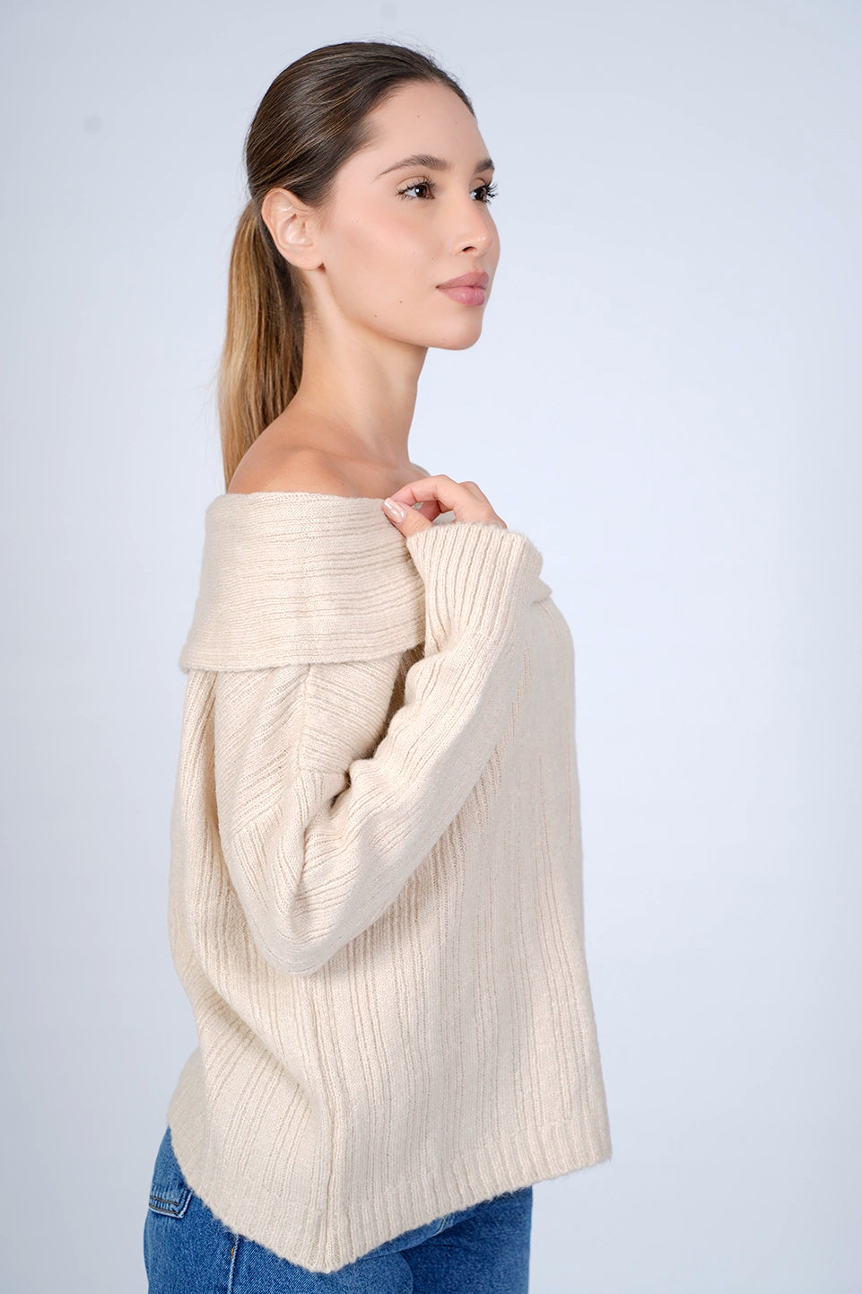 Beige Off Shoulder Sweater