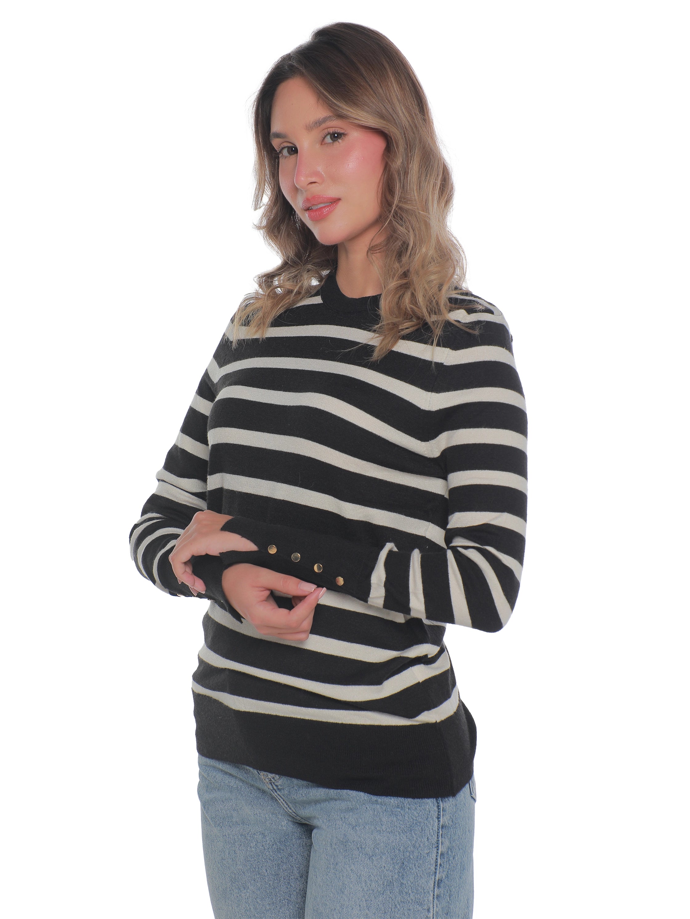 Long Sleeved Black Pullover With Stripe Design