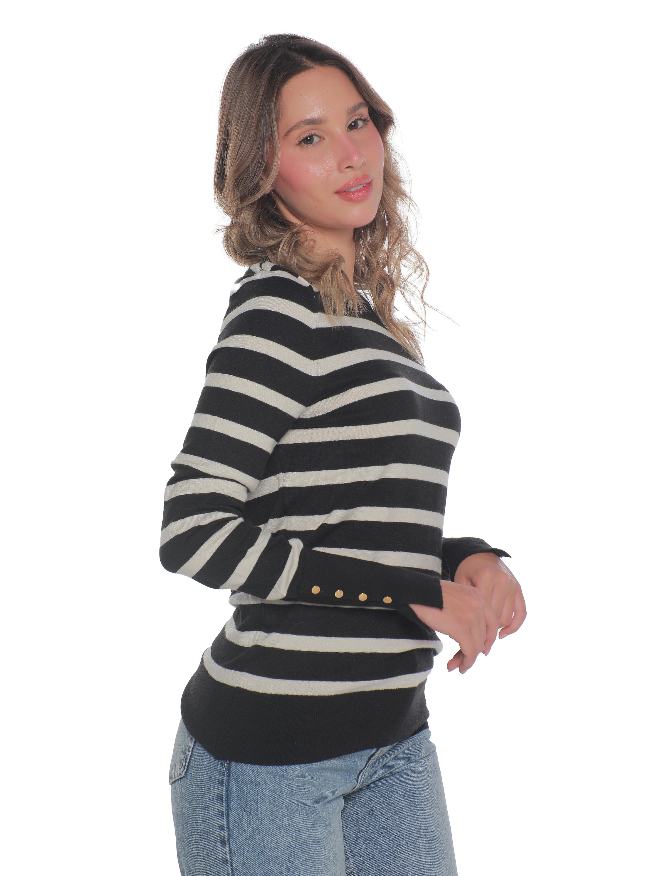 Long Sleeved Black Pullover With Stripe Design