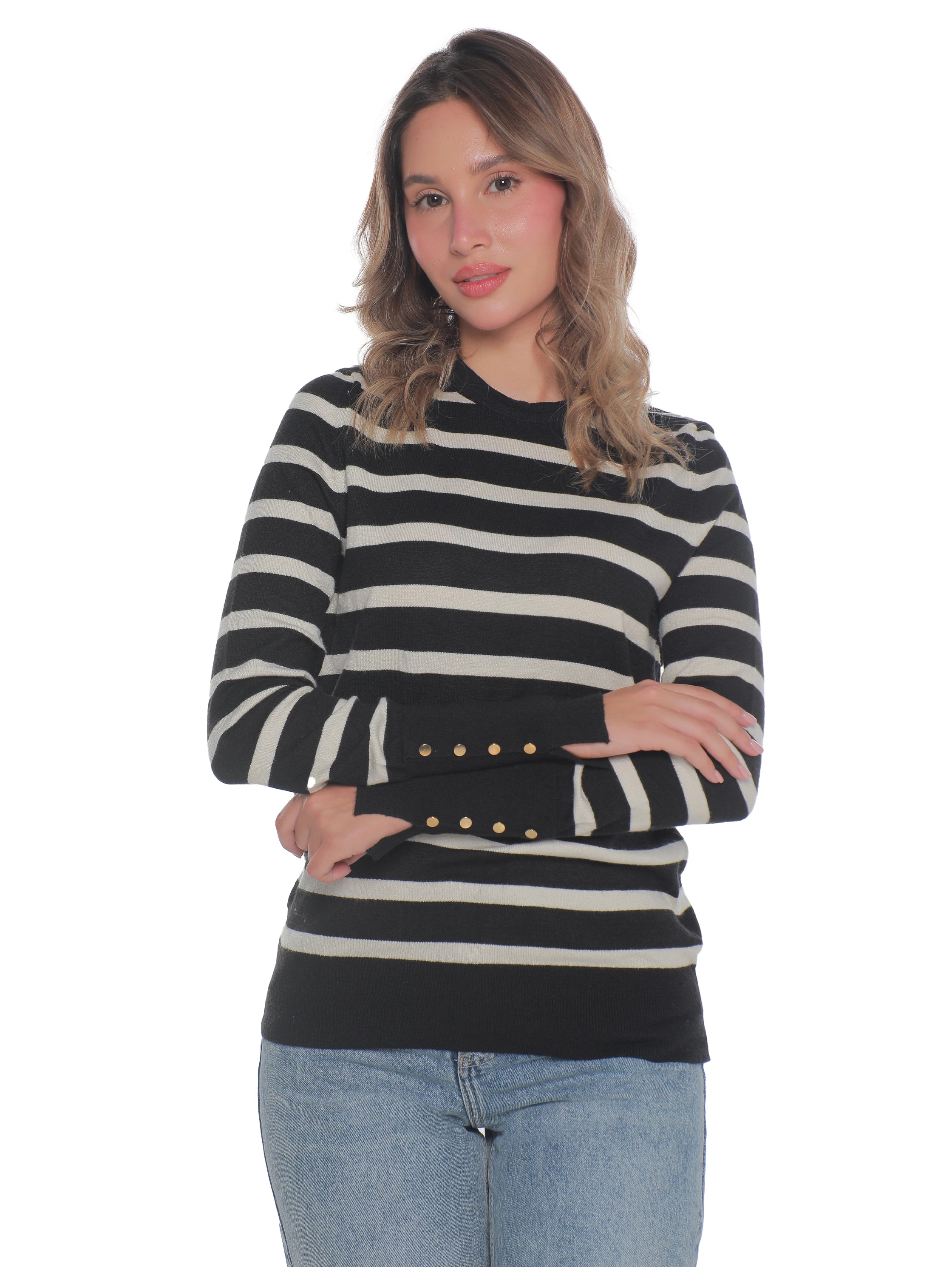 Long Sleeved Black Pullover With Stripe Design