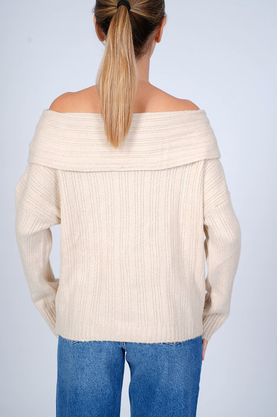 Beige Off Shoulder Sweater