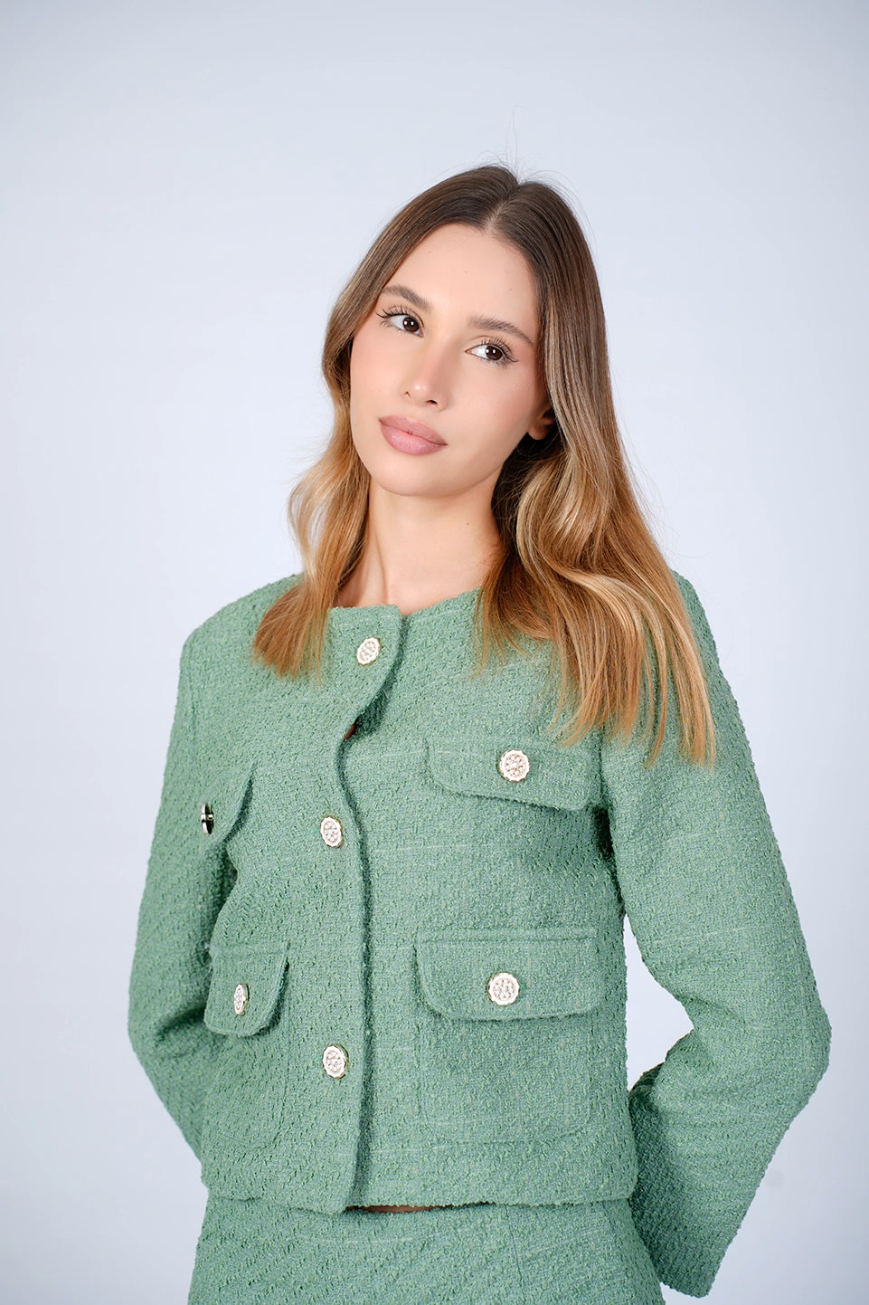 Green Blazer With Chest Pockets Design