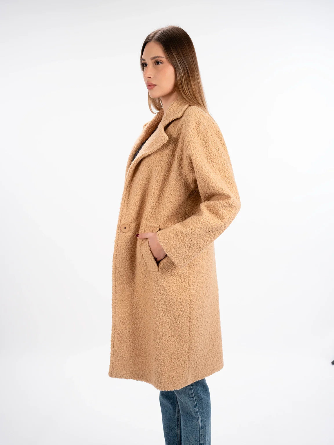 Fluffy Warm Long Beige Coat