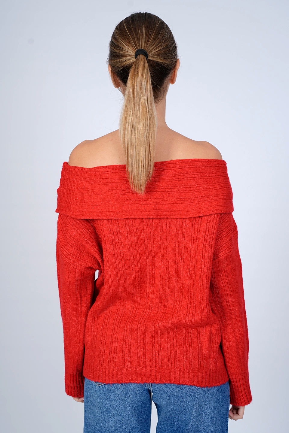 Red Off Shoulder Sweater