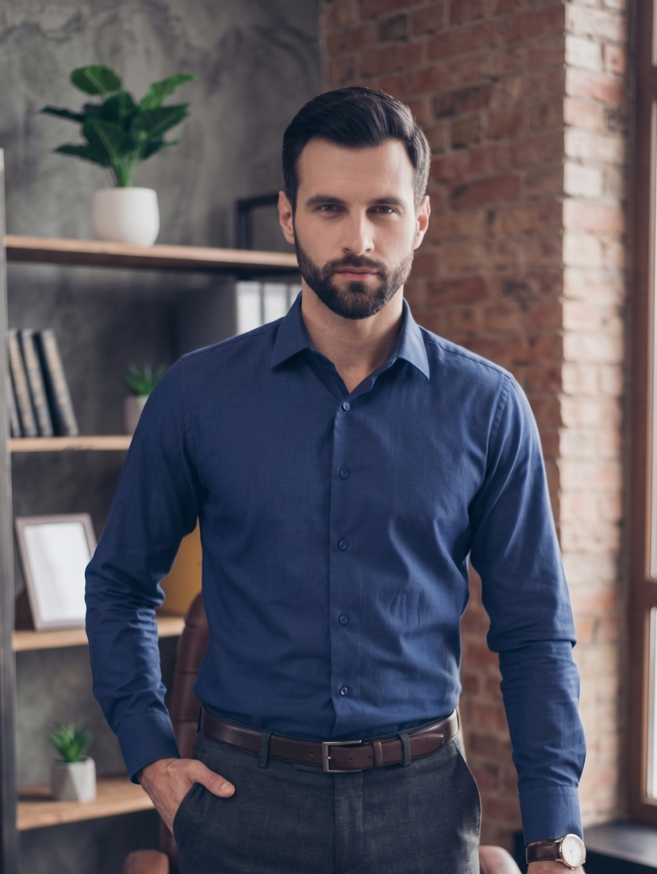 Navy Long Sleeved Shirt With Buttons To Close