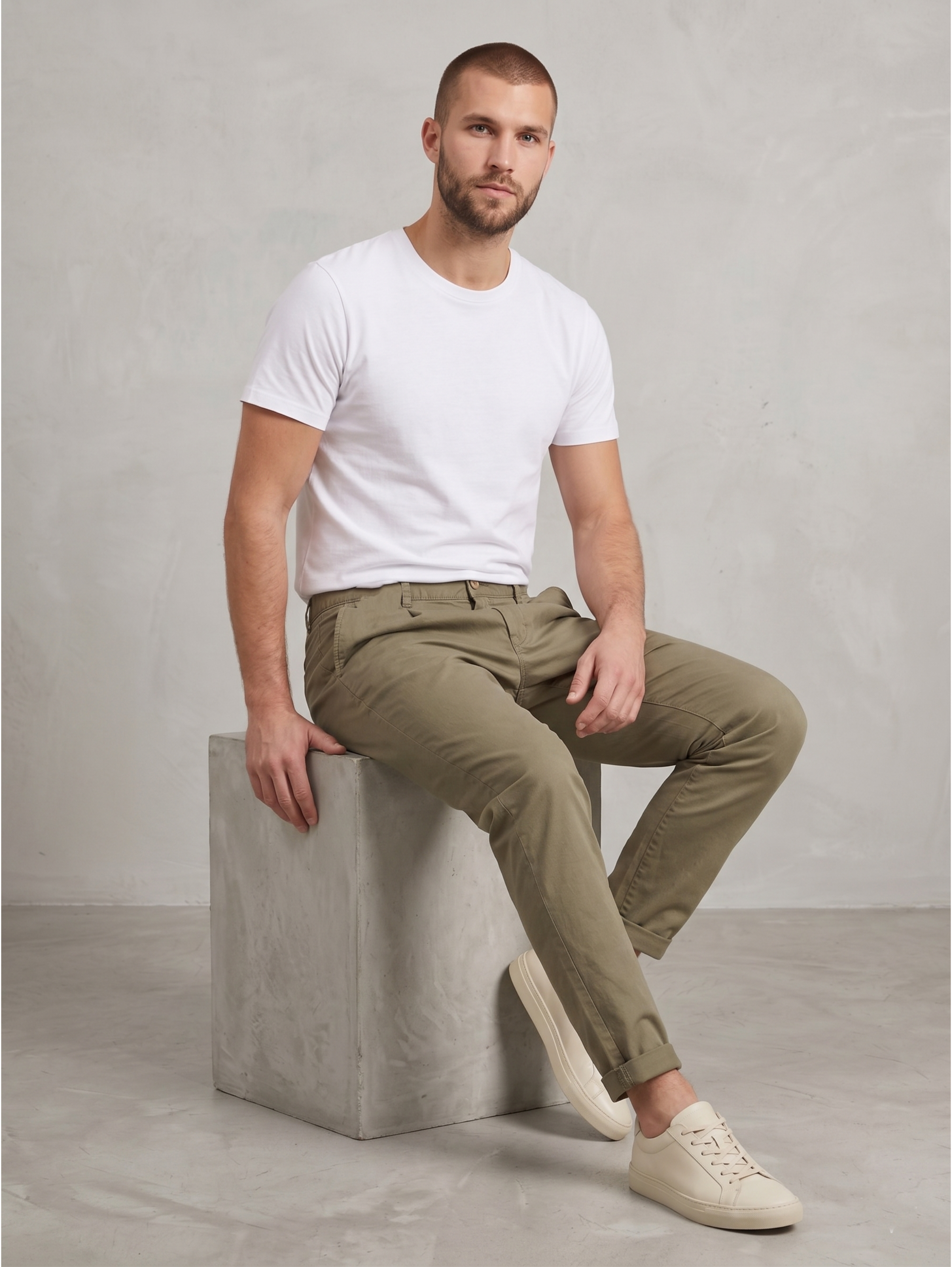 Olive Chino-Style Jogger Pants