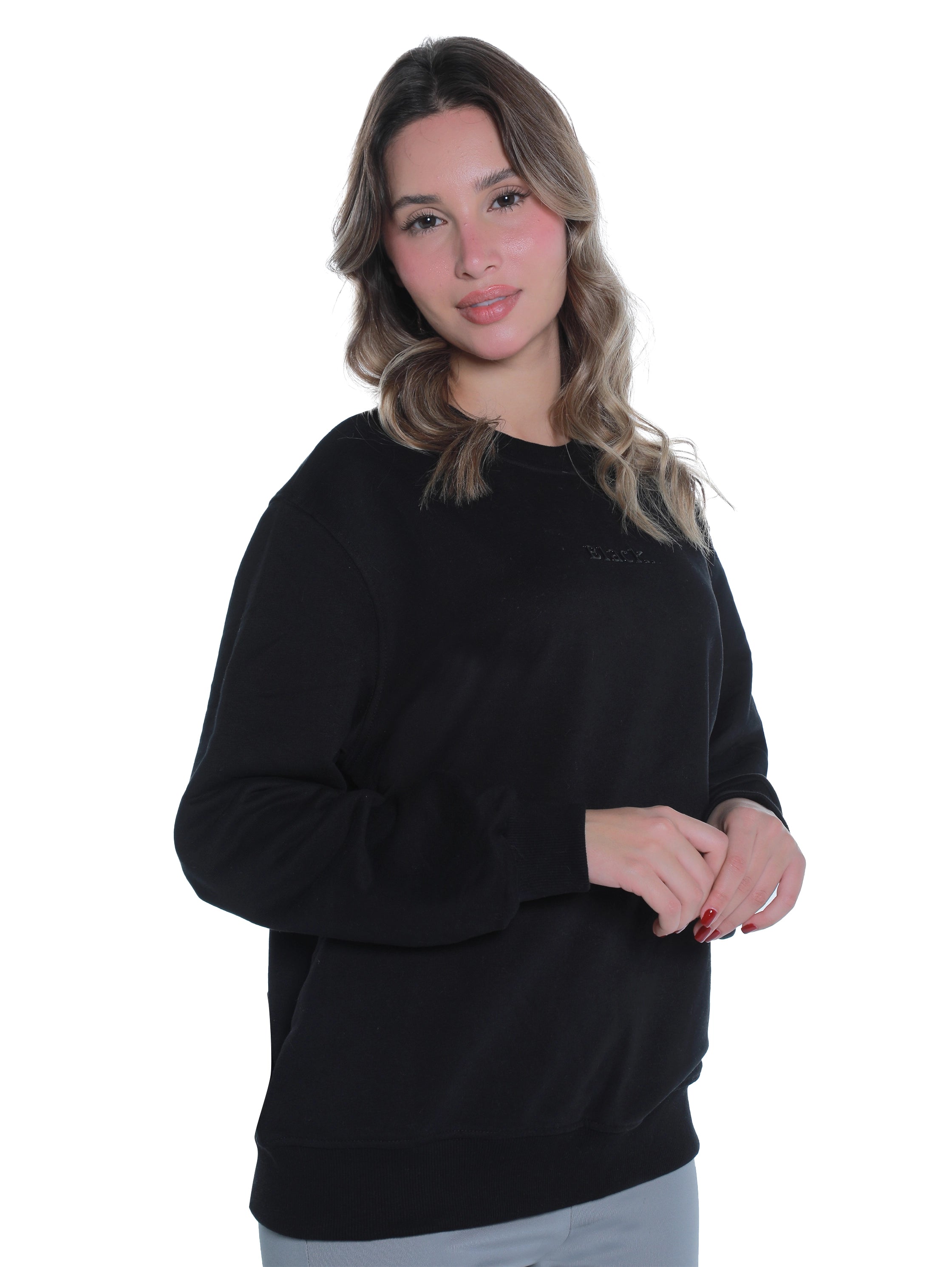 Black Cotton Sweater With " Black " Front Design
