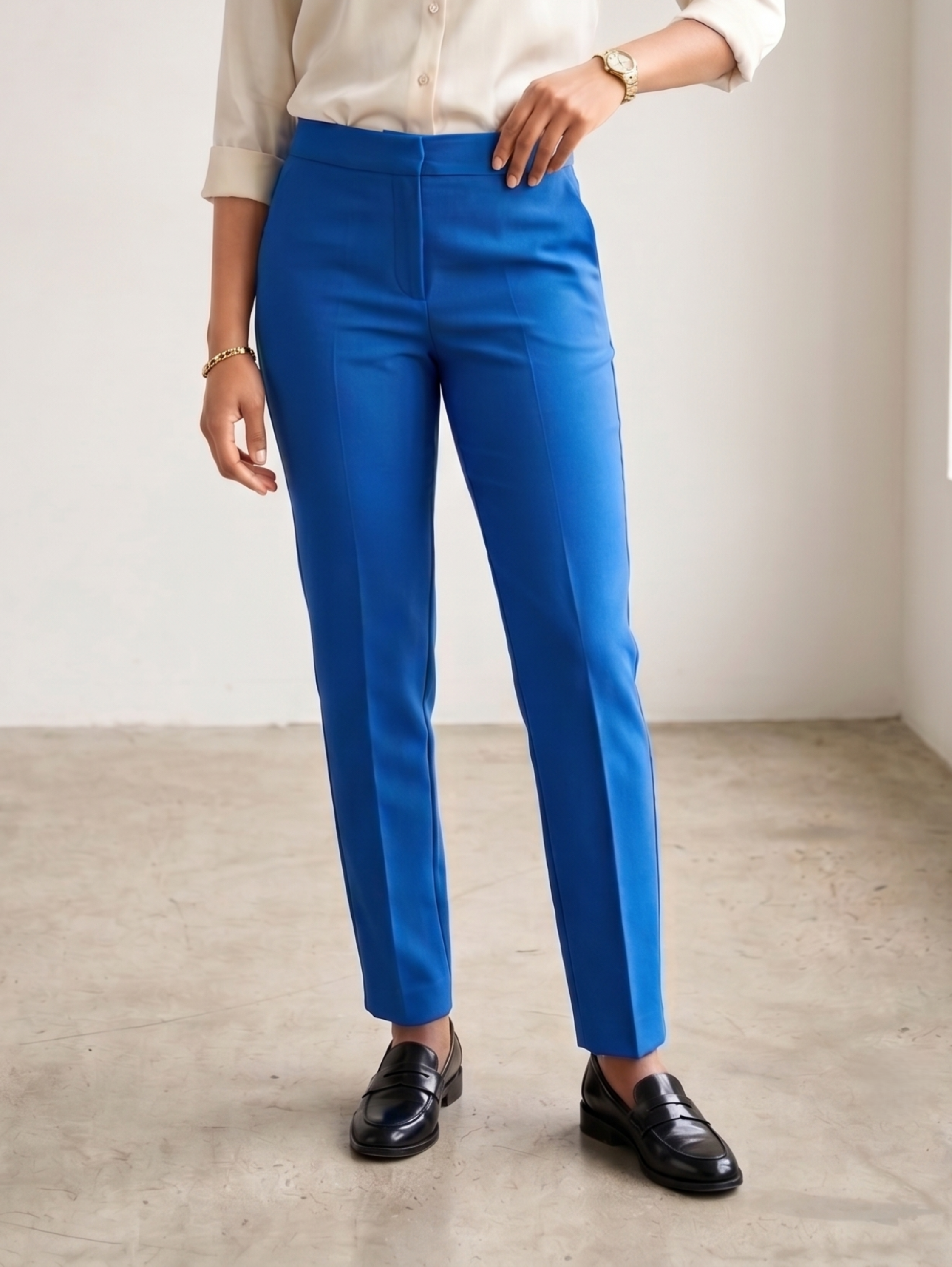 Blue Classic Pant With Back Waistband