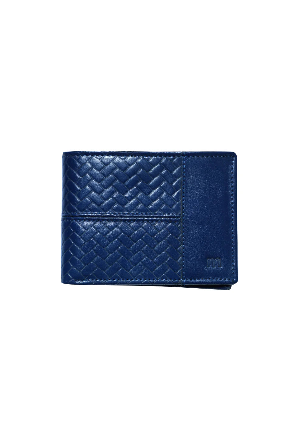 Navy Leather Wallet With Woven Design
