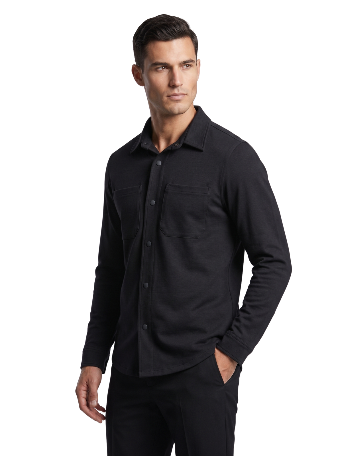 Black Snap Front Shirt with Double Chest Pockets