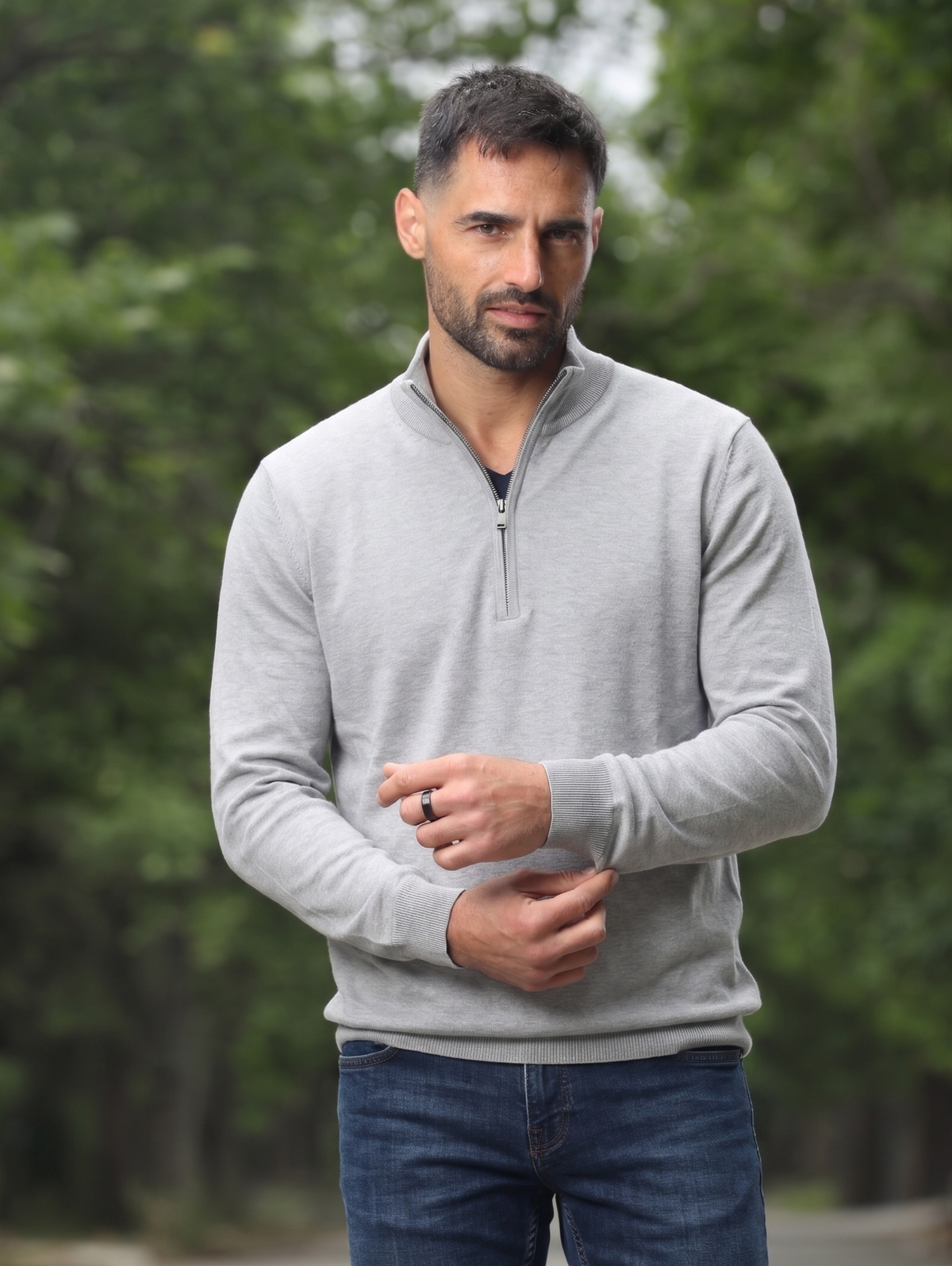 Light Grey Half-Zipper Pullover