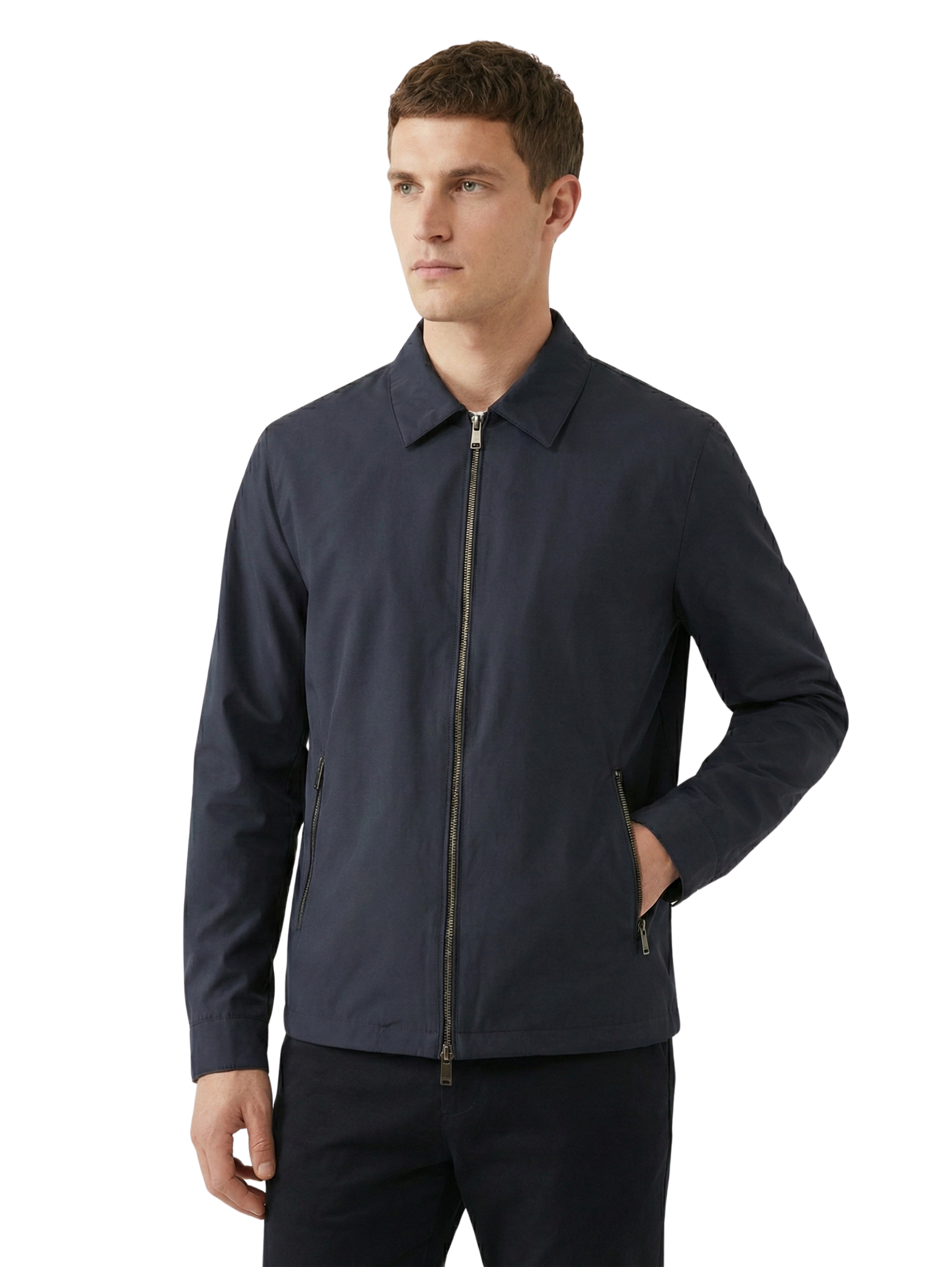 Damat Navy Long Sleeve Zippered Jacket With Collar